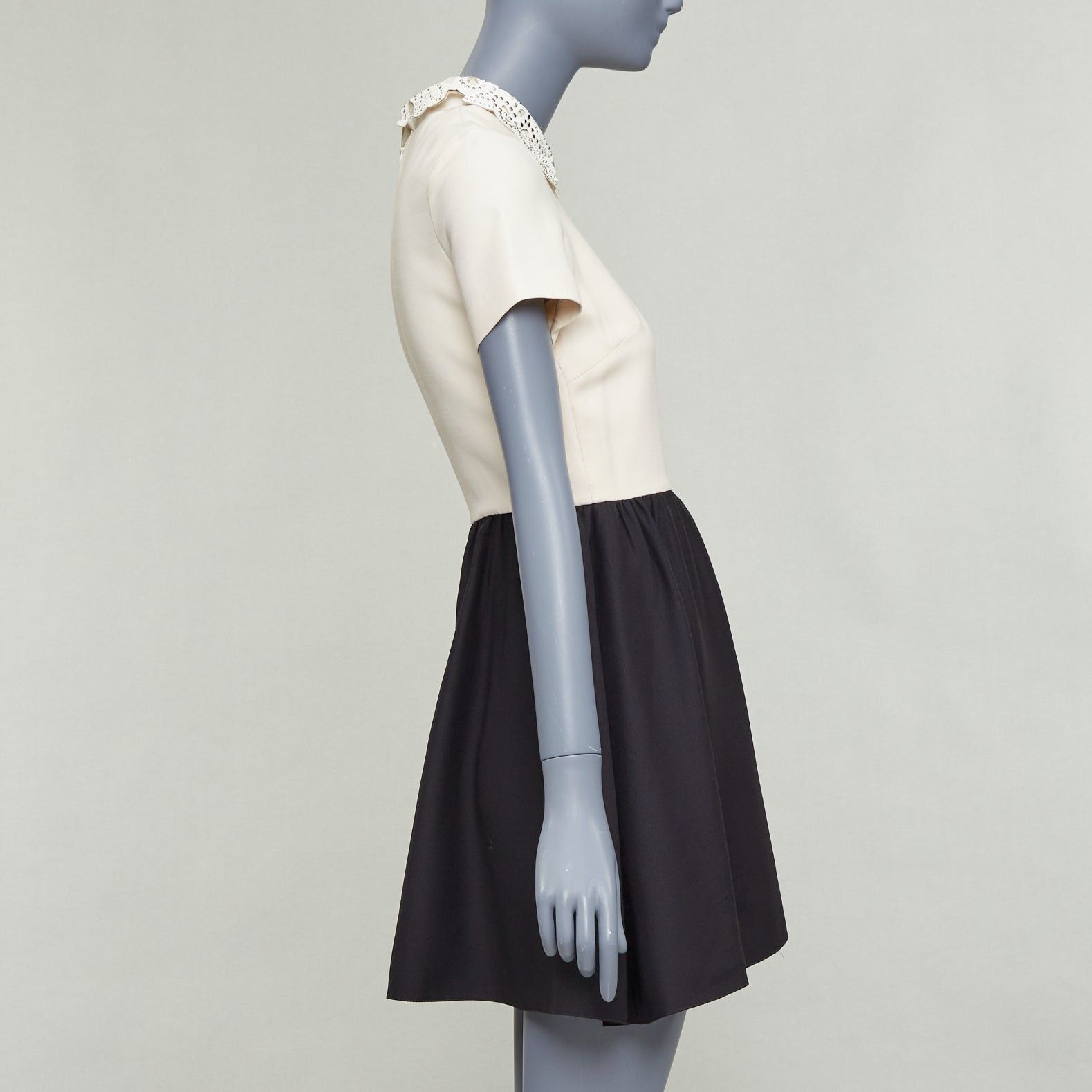 Valentino VALENTINO cream black silver studded leather collar bicolor cocktail dress Size ONE SIZE - 4 Thumbnail