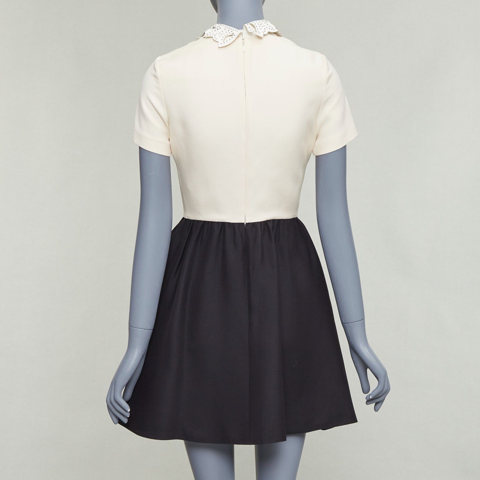 Valentino VALENTINO cream black silver studded leather collar bicolor cocktail dress Size ONE SIZE - 5 Thumbnail