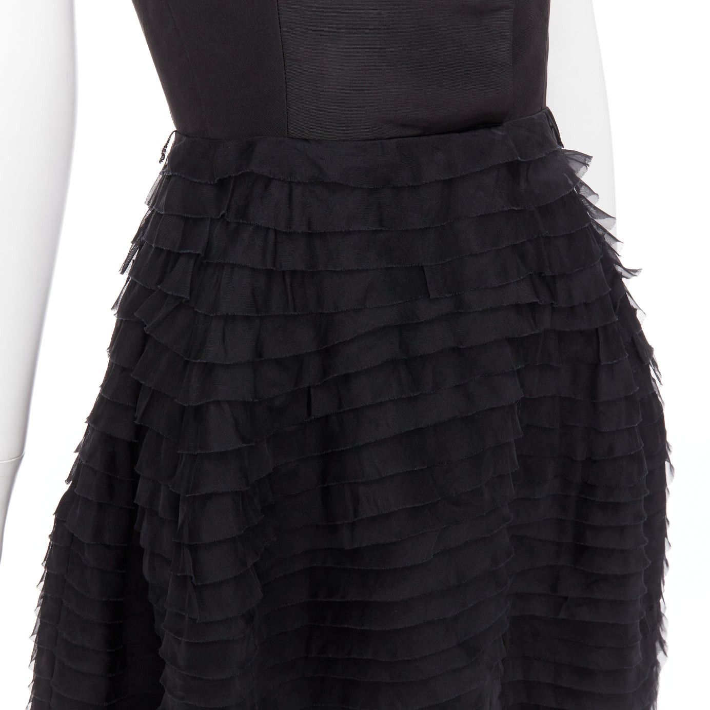Oscar De La Renta OSCAR DE LA RENTA R14 100% silk black peak collar tiered puff dress US4 S Size S / US 4 / IT 40 - 7 Thumbnail