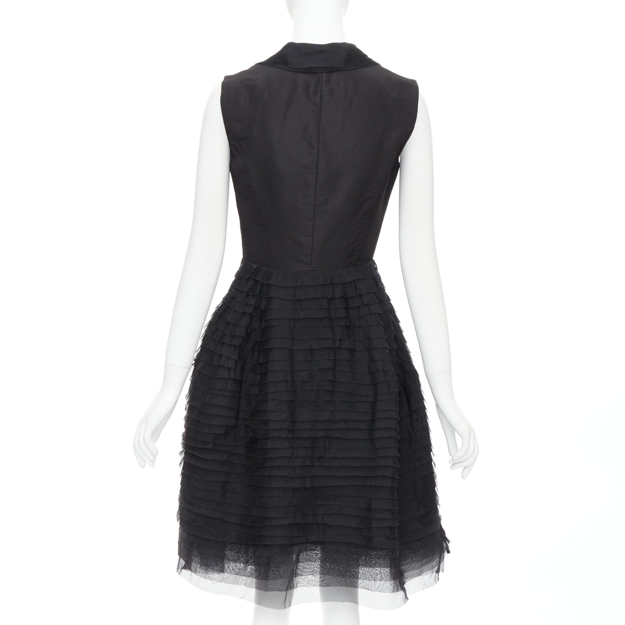 Oscar De La Renta OSCAR DE LA RENTA R14 100% silk black peak collar tiered puff dress US4 S Size S / US 4 / IT 40 - 5 Thumbnail