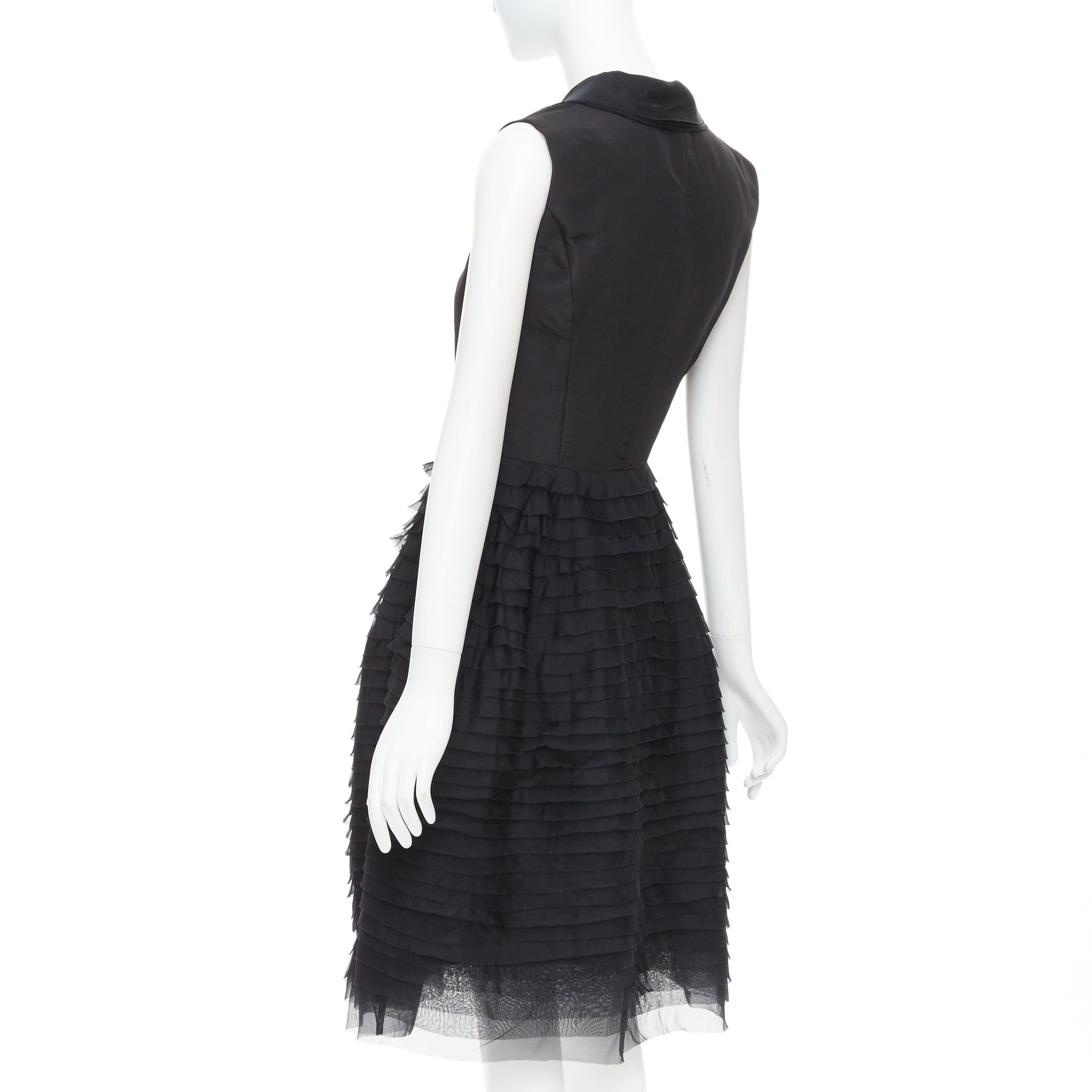 Oscar De La Renta OSCAR DE LA RENTA R14 100% silk black peak collar tiered puff dress US4 S Size S / US 4 / IT 40 - 6 Thumbnail