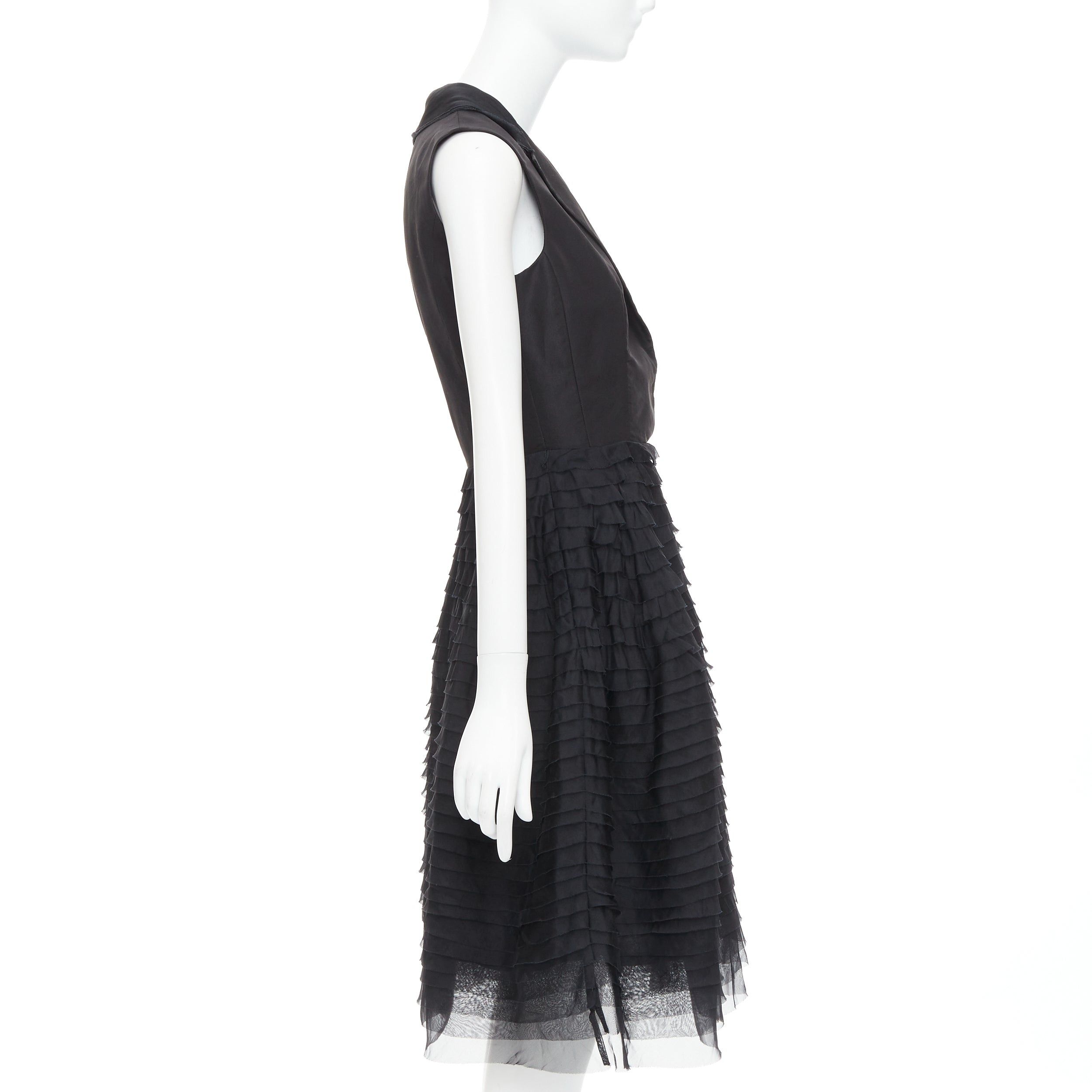 Oscar De La Renta OSCAR DE LA RENTA R14 100% silk black peak collar tiered puff dress US4 S Size S / US 4 / IT 40 - 4 Thumbnail