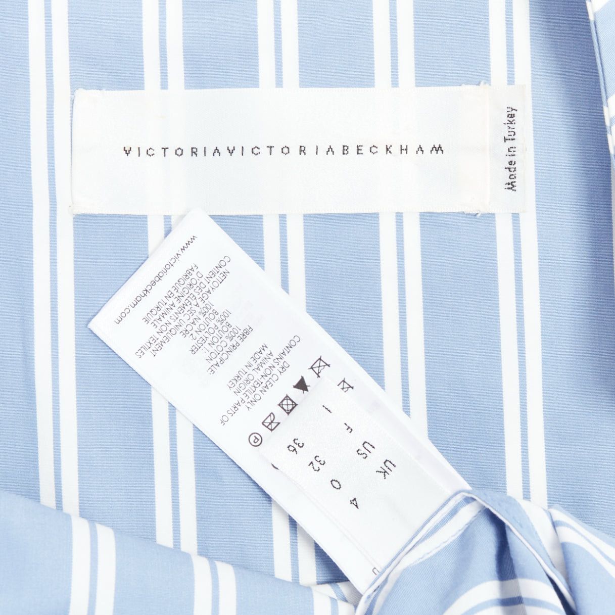 Victoria Beckham VVB VICTORIA BECKHAM blue white cotton striped tie shirt dress UK4 XXS Size XS / US 0-2 / IT 36-38 - 8 Thumbnail