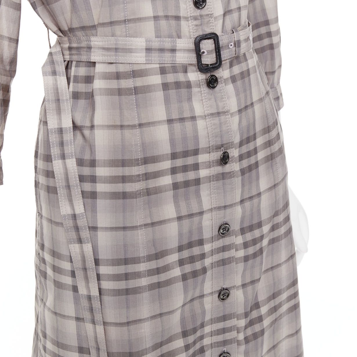 Burberry BURBERRY House Check beige cotton cowhide belted shirt dress IT38 XS Size XS / US 0-2 / IT 36-38 - 2 Thumbnail
