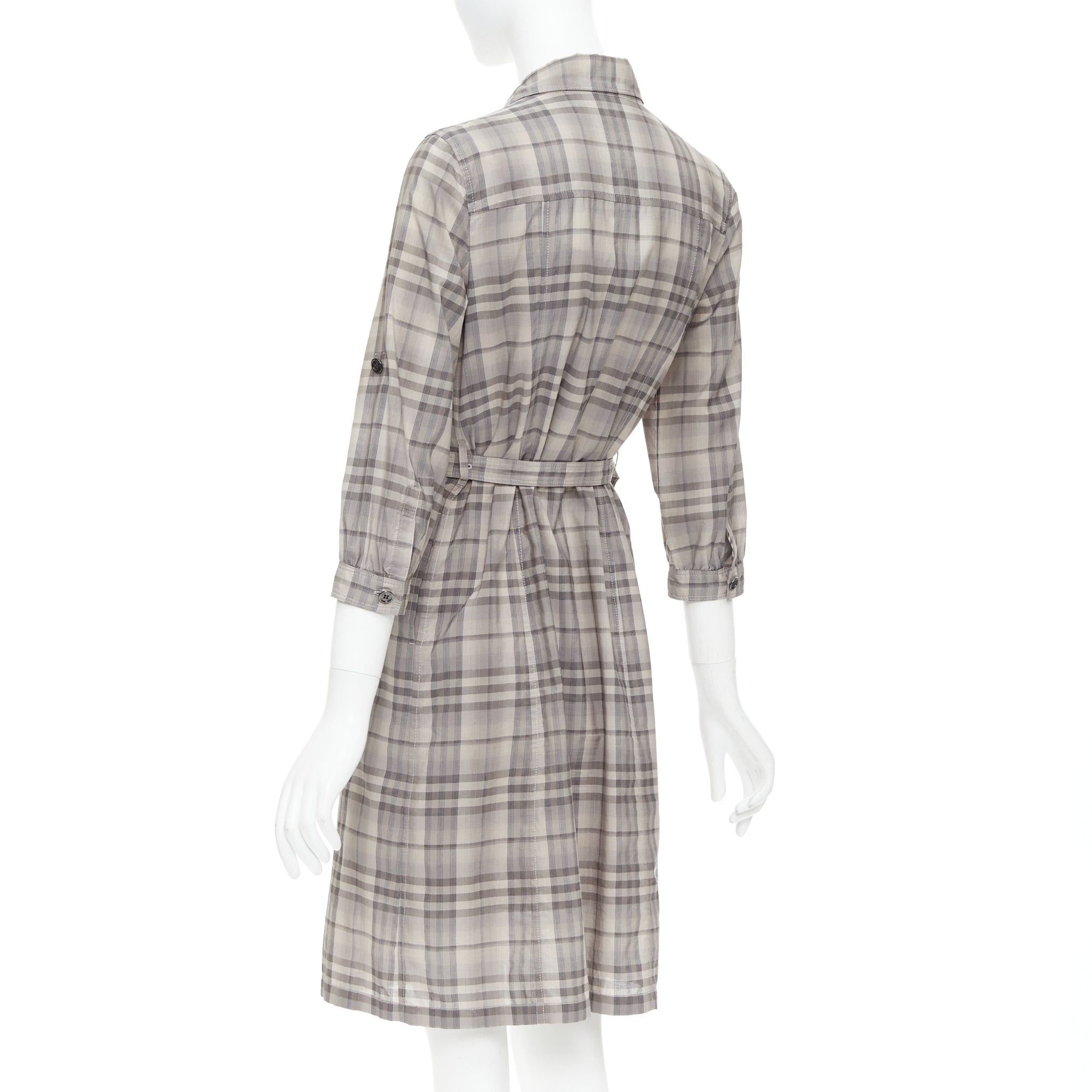 Burberry BURBERRY House Check beige cotton cowhide belted shirt dress IT38 XS Size XS / US 0-2 / IT 36-38 - 6 Thumbnail