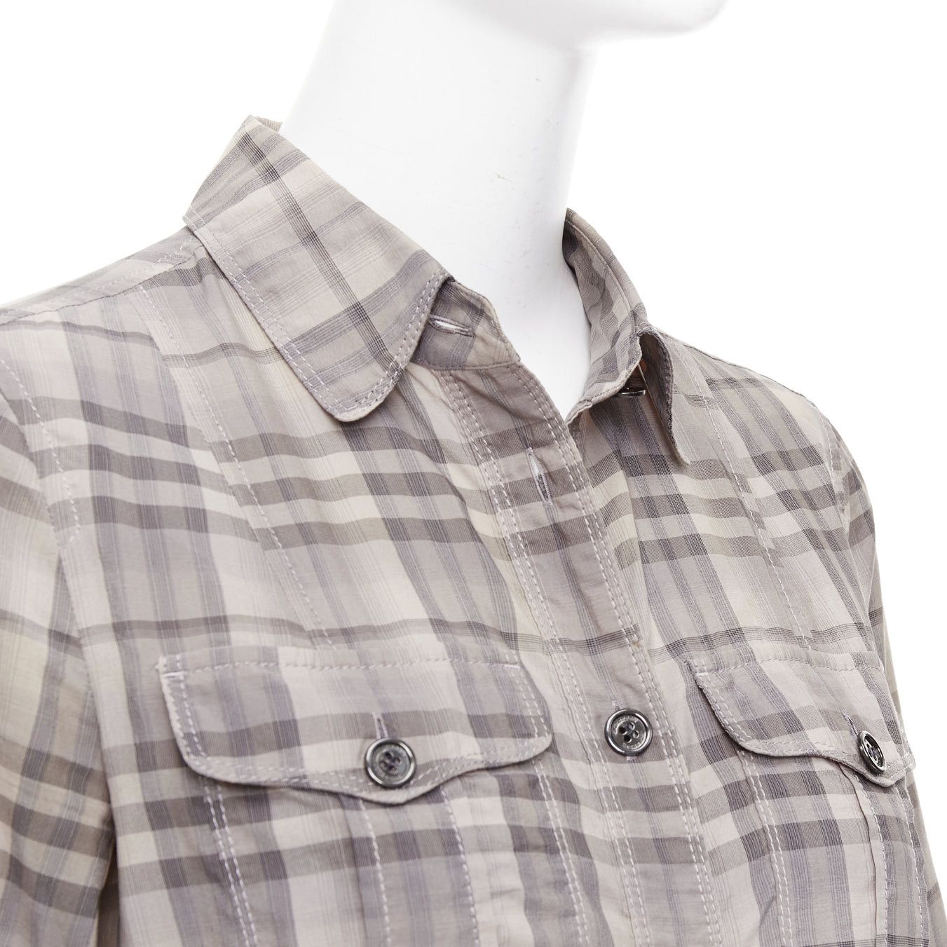 Burberry BURBERRY House Check beige cotton cowhide belted shirt dress IT38 XS Size XS / US 0-2 / IT 36-38 - 7 Thumbnail