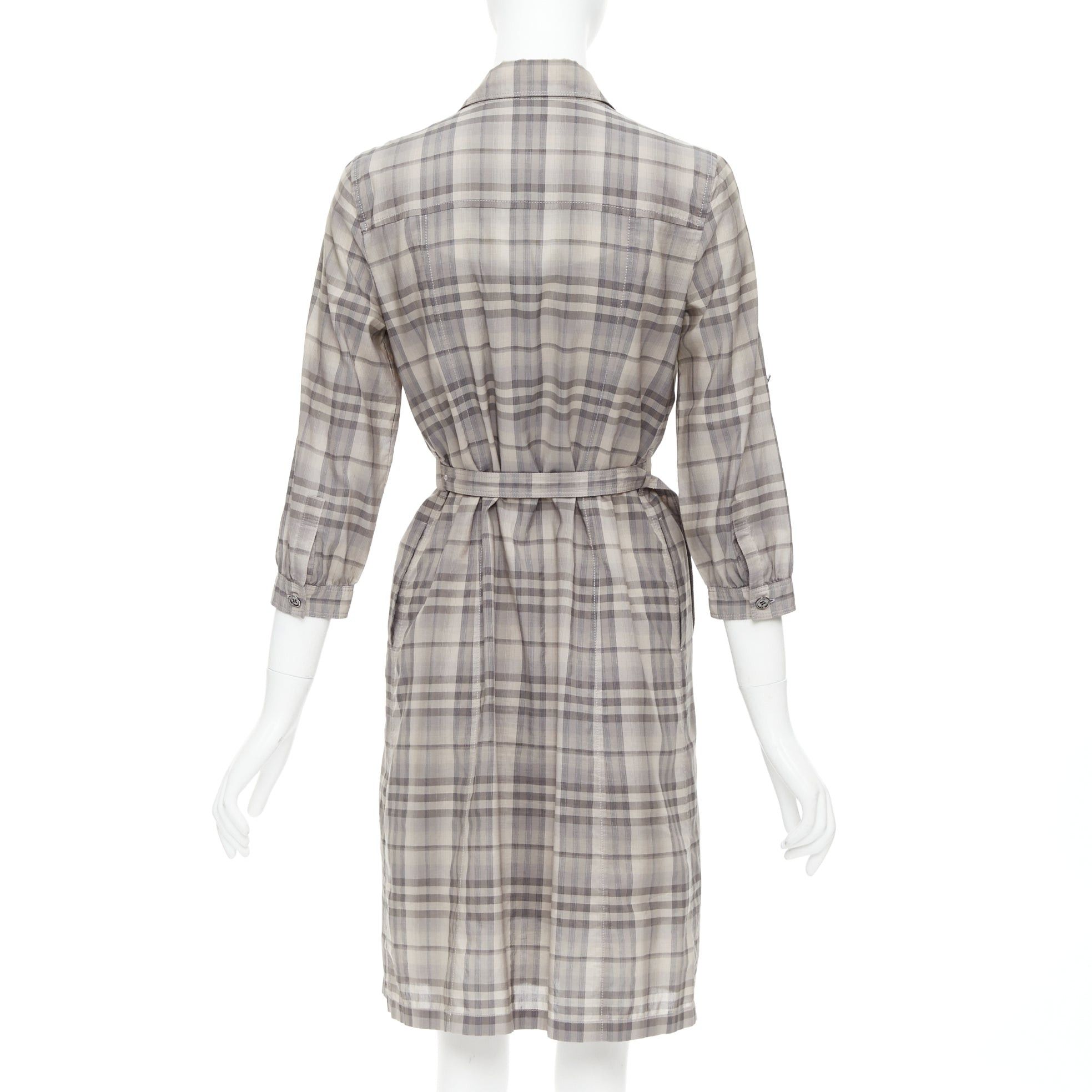 Burberry BURBERRY House Check beige cotton cowhide belted shirt dress IT38 XS Size XS / US 0-2 / IT 36-38 - 5 Thumbnail