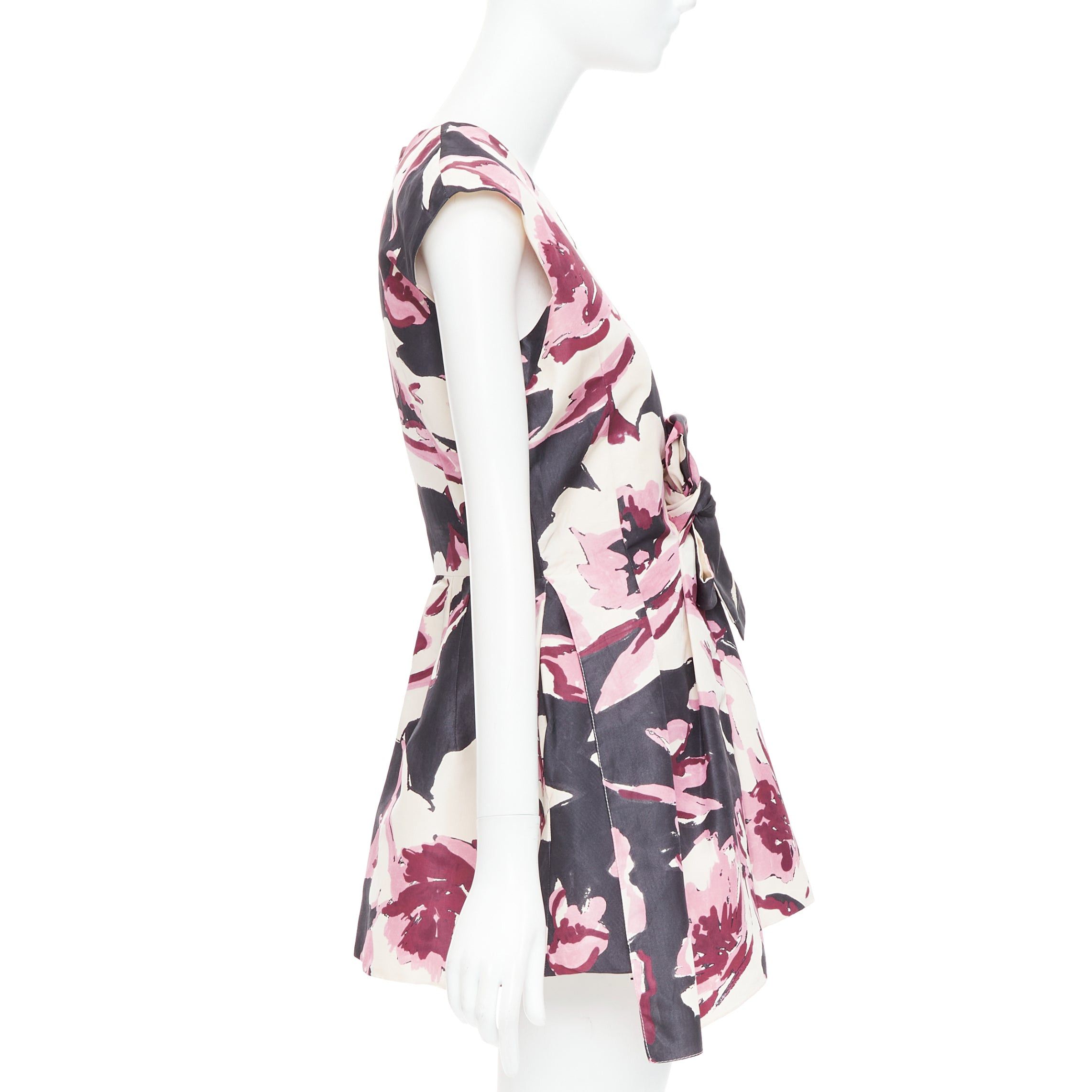 Dior CHRISTIAN DIOR pink cream 100% silk abstract floral print tie waist dress FR38 M Size M / US 6-8 / IT 42-44 - 4 Thumbnail