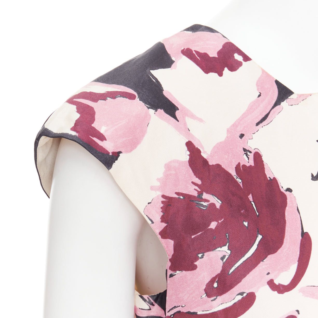 Dior CHRISTIAN DIOR pink cream 100% silk abstract floral print tie waist dress FR38 M Size M / US 6-8 / IT 42-44 - 7 Thumbnail