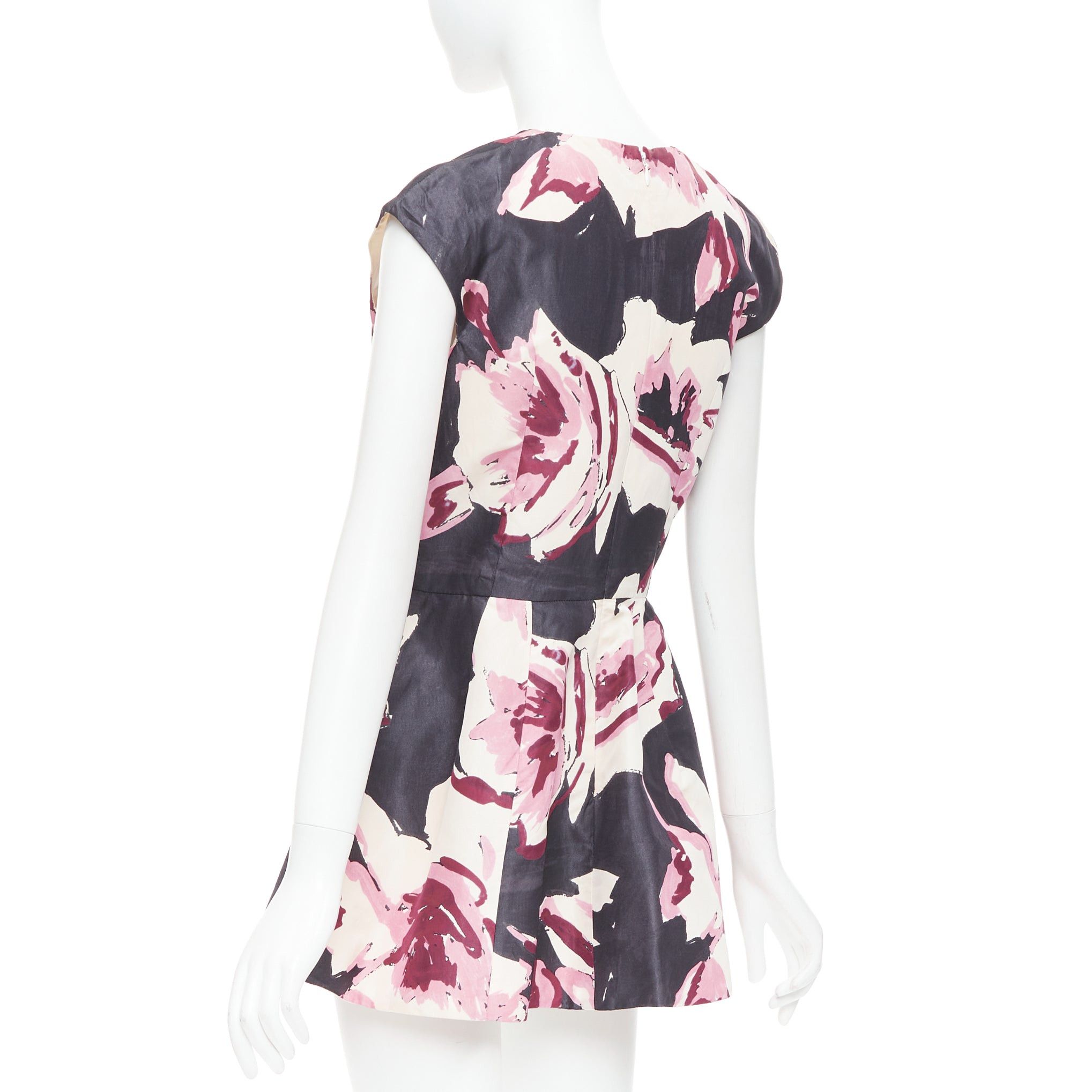 Dior CHRISTIAN DIOR pink cream 100% silk abstract floral print tie waist dress FR38 M Size M / US 6-8 / IT 42-44 - 6 Thumbnail