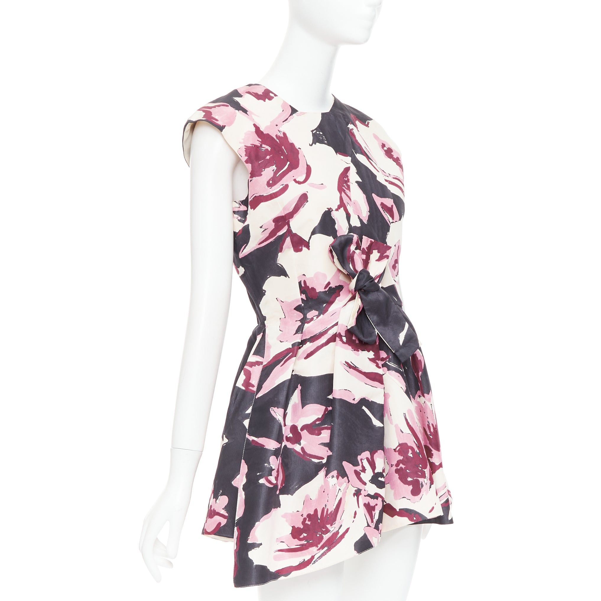 Dior CHRISTIAN DIOR pink cream 100% silk abstract floral print tie waist dress FR38 M Size M / US 6-8 / IT 42-44 - 3 Thumbnail