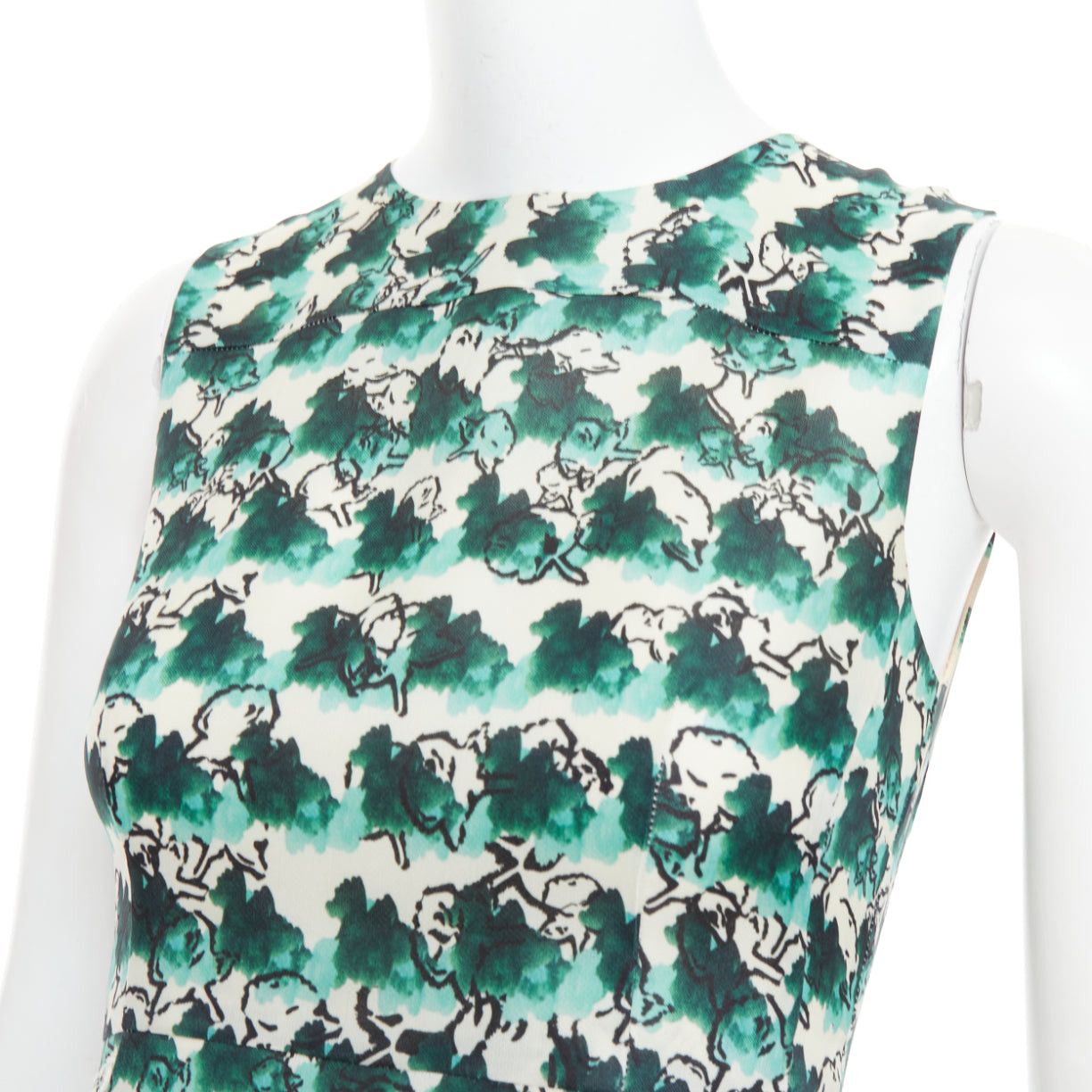 Tanya Taylor TANYA TAYLOR green cream silk abstract print sleeveless A-line dress US0 XS Size XS / US 0-2 / IT 36-38 - 2 Thumbnail