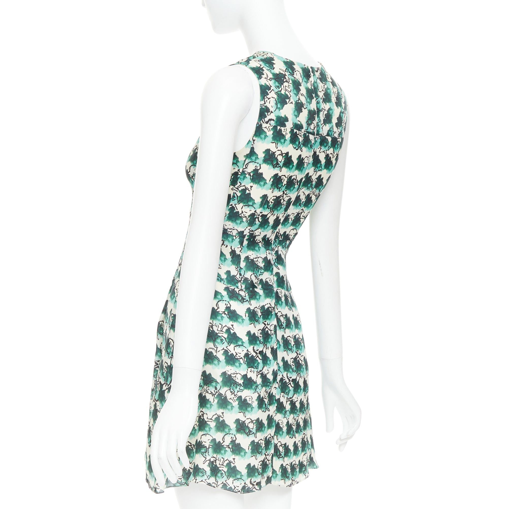 Tanya Taylor TANYA TAYLOR green cream silk abstract print sleeveless A-line dress US0 XS Size XS / US 0-2 / IT 36-38 - 6 Thumbnail