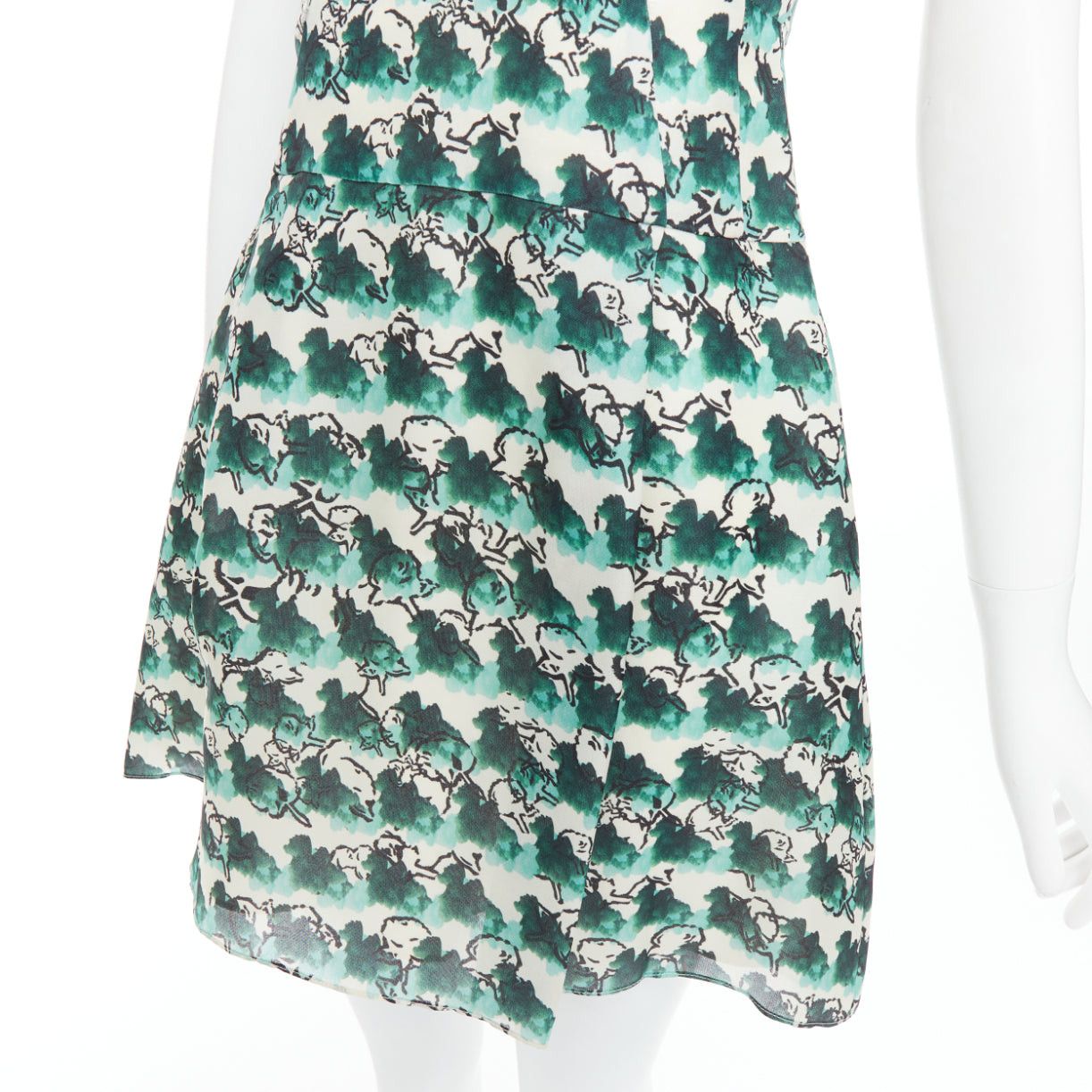Tanya Taylor TANYA TAYLOR green cream silk abstract print sleeveless A-line dress US0 XS Size XS / US 0-2 / IT 36-38 - 7 Thumbnail