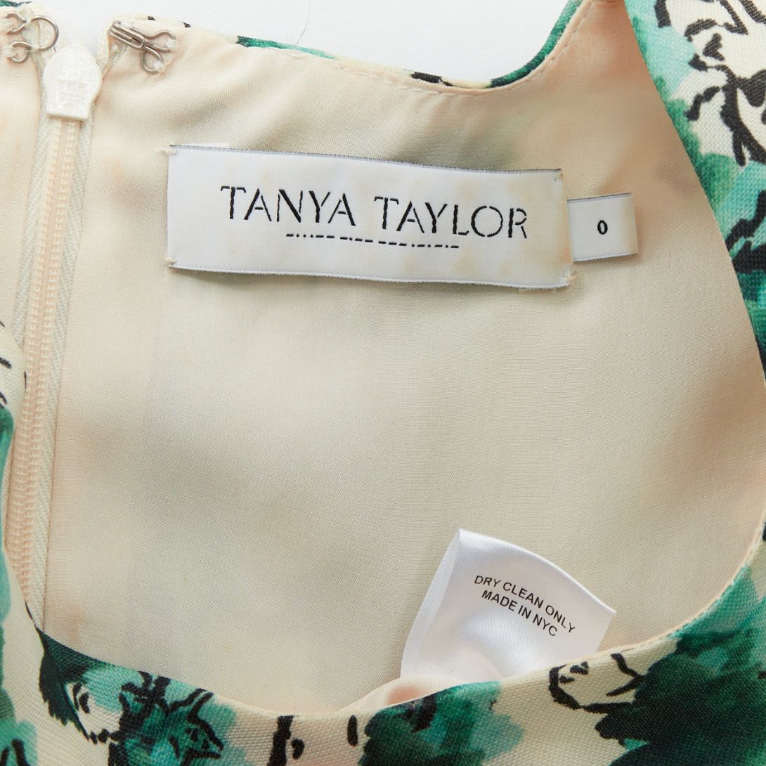 Tanya Taylor TANYA TAYLOR green cream silk abstract print sleeveless A-line dress US0 XS Size XS / US 0-2 / IT 36-38 - 8 Thumbnail
