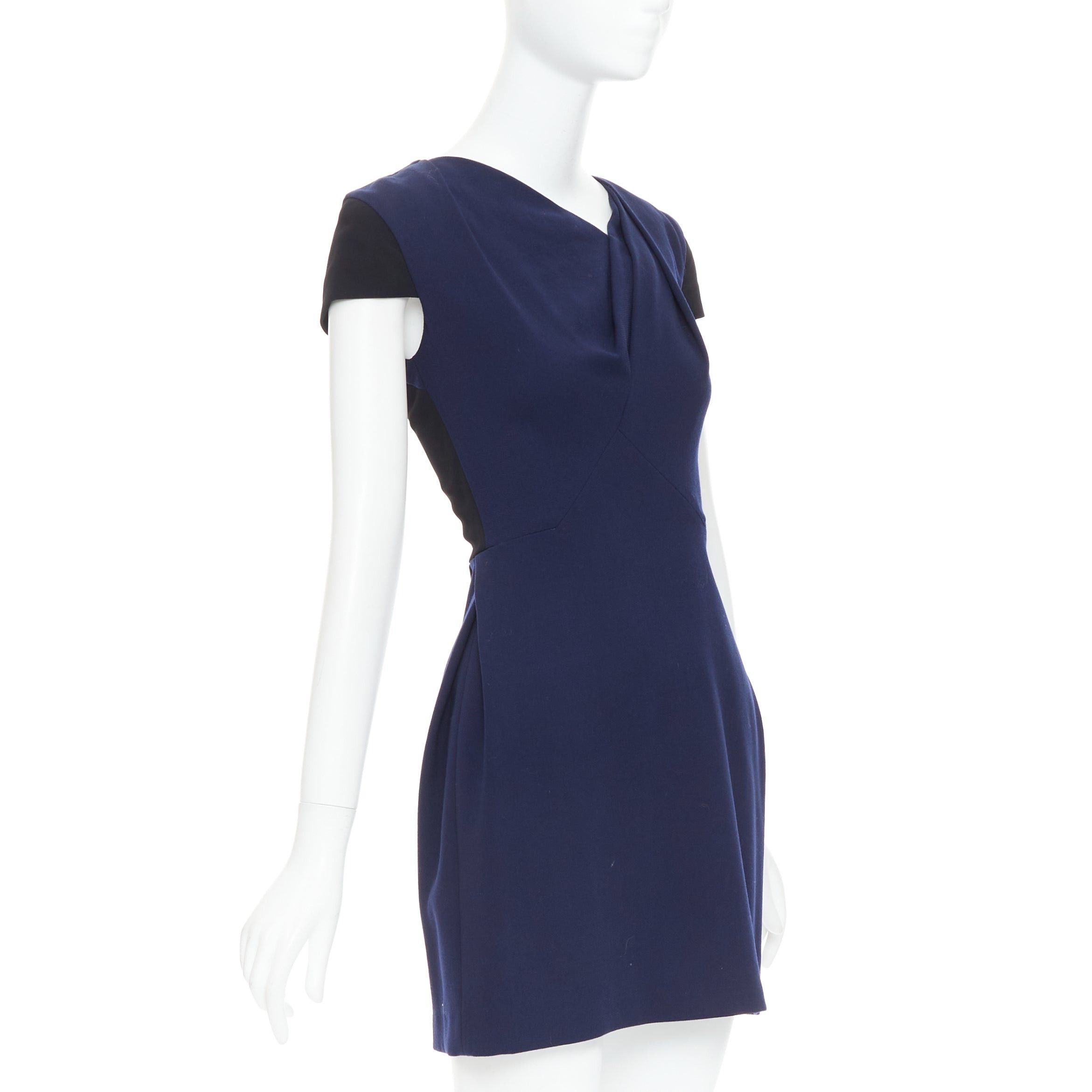 Roland Mouret ROLAND MOURET navy blue wool blend cap sleeve asymmetric shift dress UK6 XS Size XS / US 0-2 / IT 36-38 - 3 Thumbnail