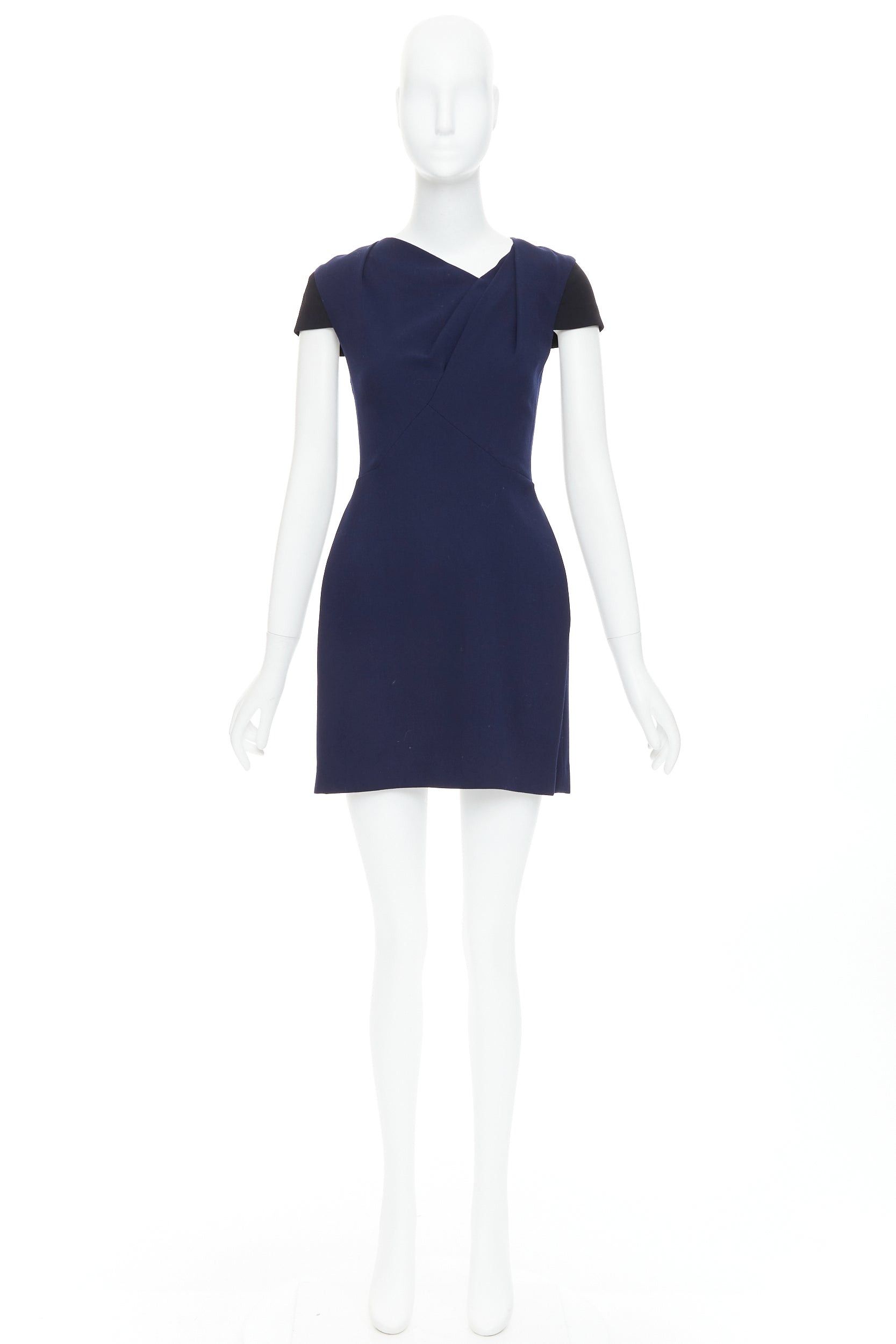 Roland Mouret ROLAND MOURET navy blue wool blend cap sleeve asymmetric shift dress UK6 XS Size XS / US 0-2 / IT 36-38 - 9 Thumbnail