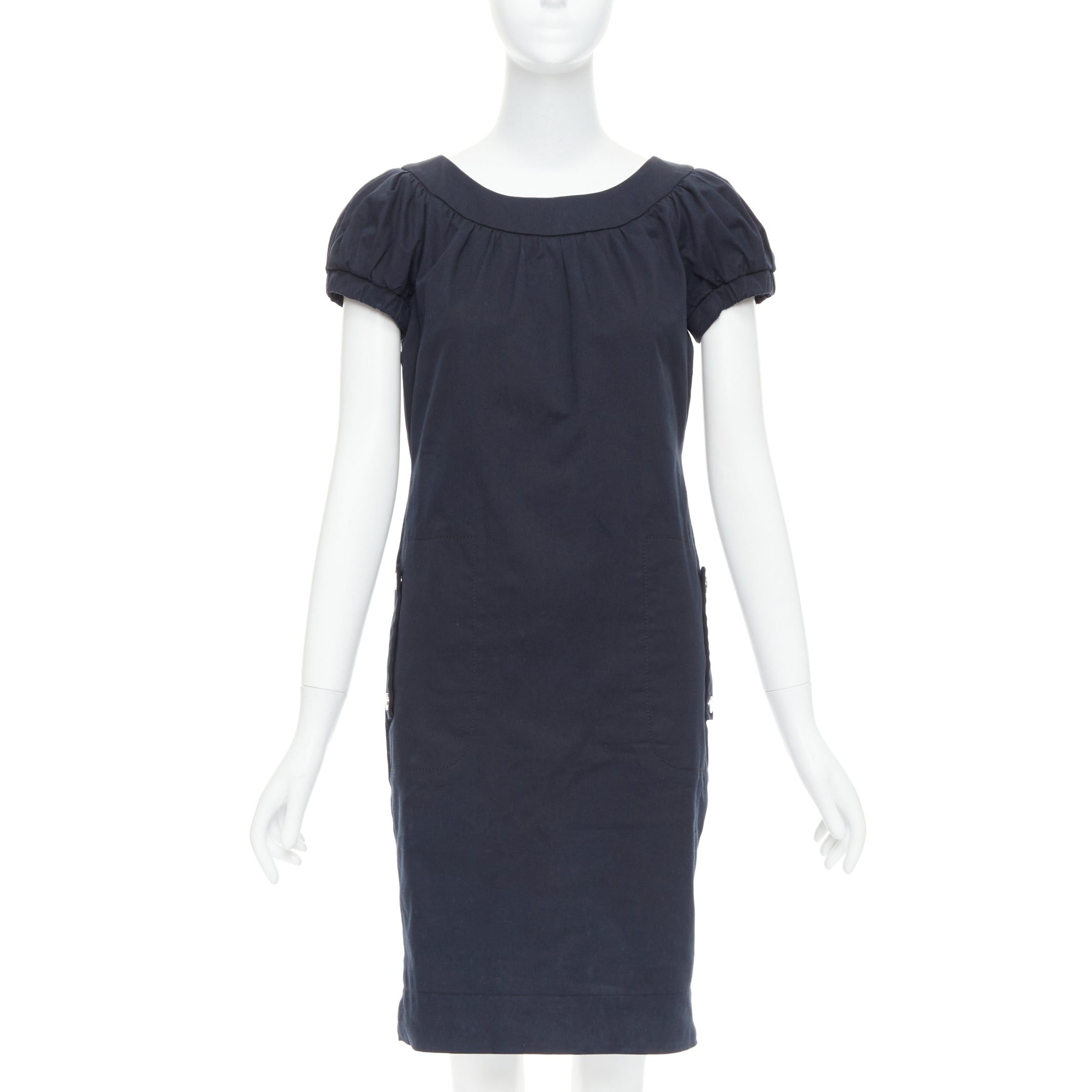 Dolce & Gabbana DOLCE GABBANA black cotton bateau puff sleeves sack dress IT40 S Size S / US 4 / IT 40 - 3 Thumbnail