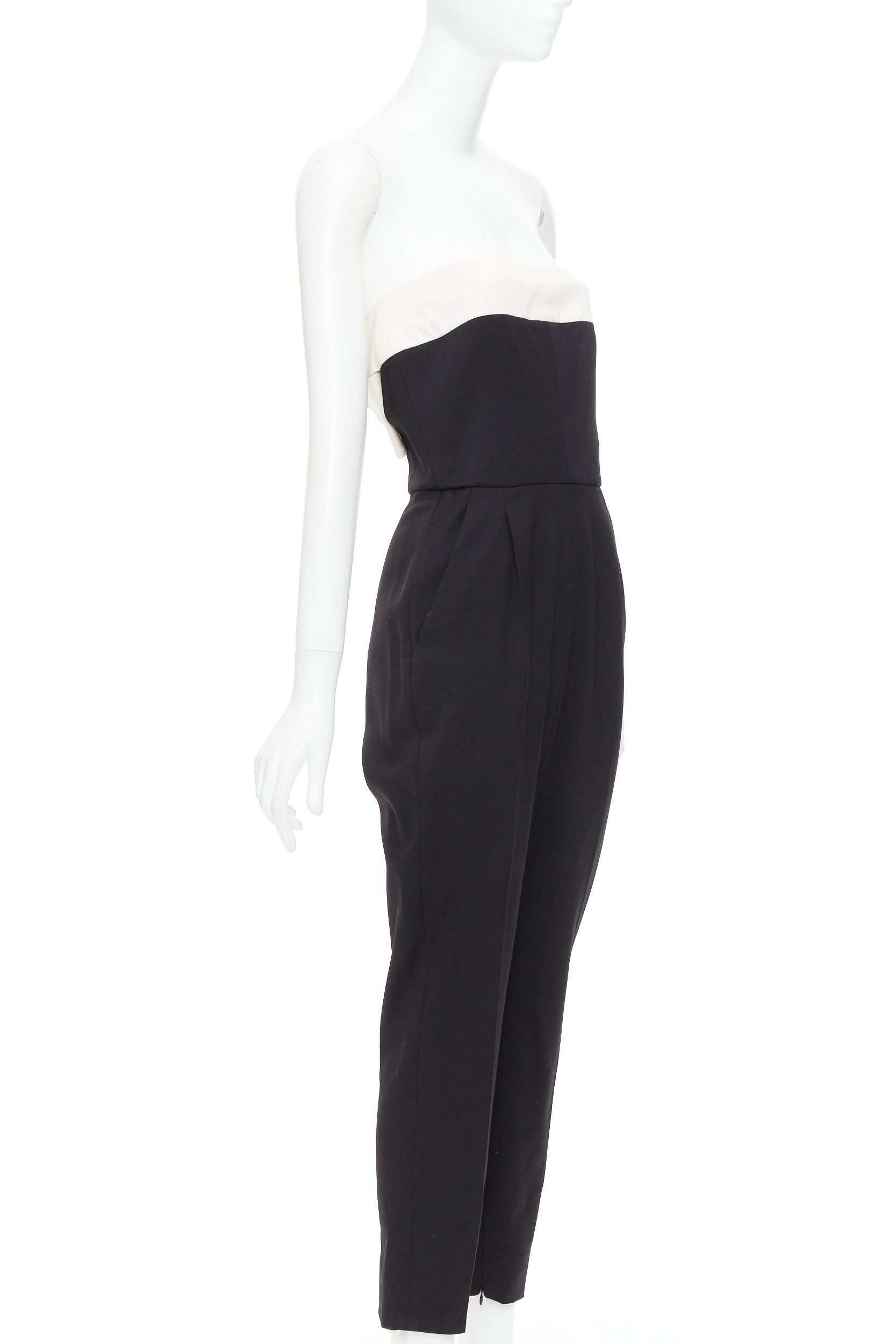 Valentino VALENTINO black cream wool blend bow black strapless jumpsuit IT40 S Size 27" / US 4 / IT 40 - 3 Thumbnail