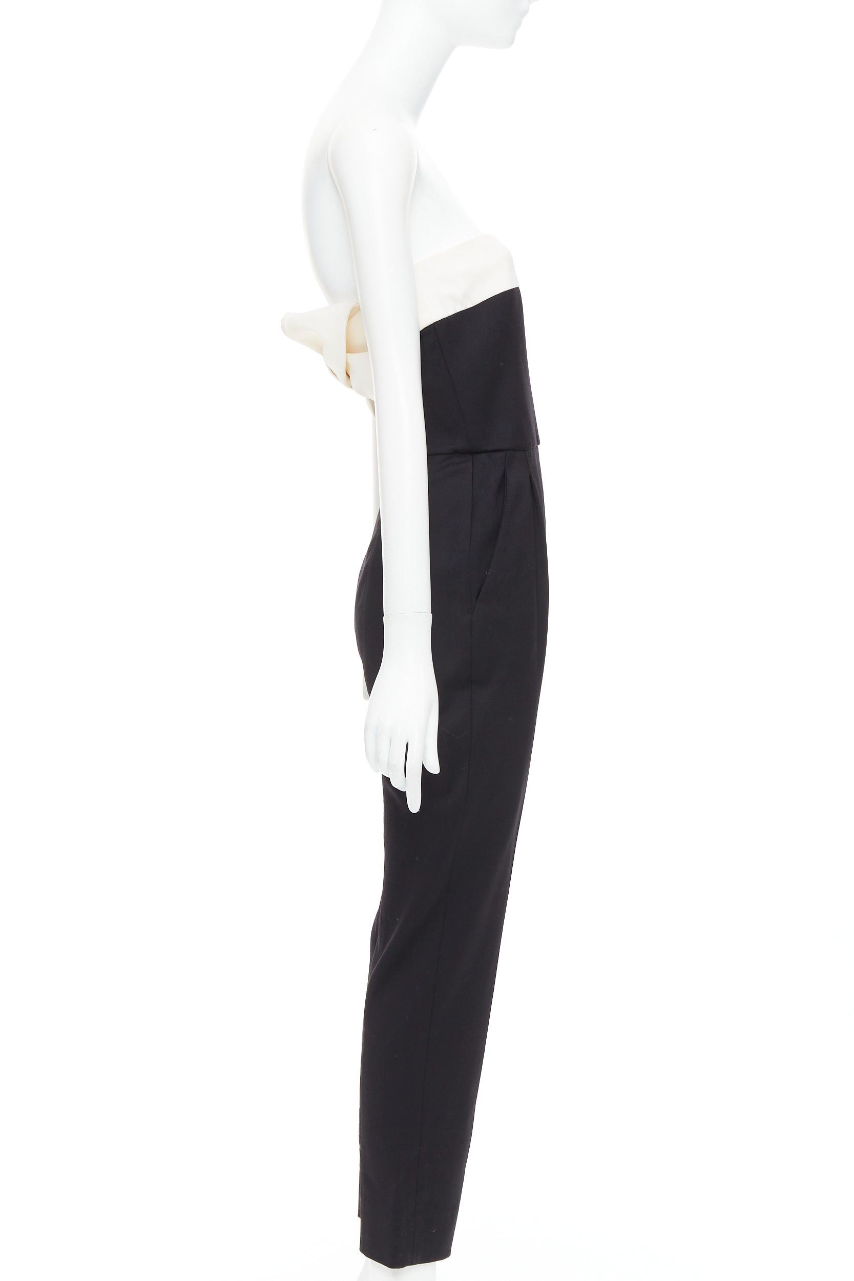 Valentino VALENTINO black cream wool blend bow black strapless jumpsuit IT40 S Size 27" / US 4 / IT 40 - 4 Thumbnail