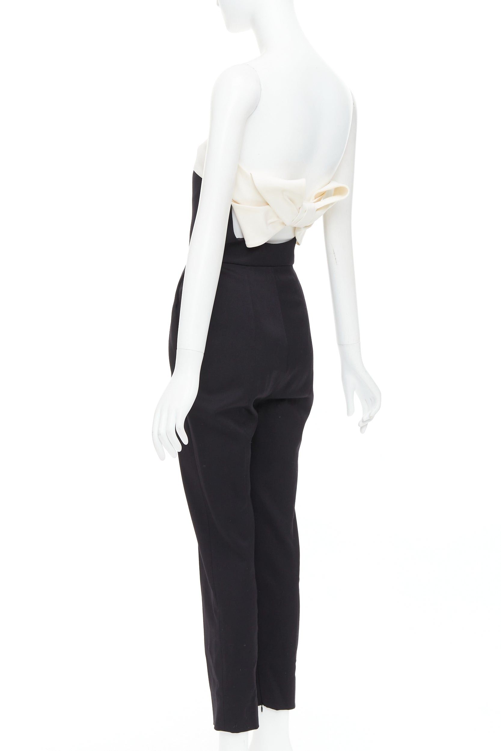 Valentino VALENTINO black cream wool blend bow black strapless jumpsuit IT40 S Size 27" / US 4 / IT 40 - 5 Thumbnail