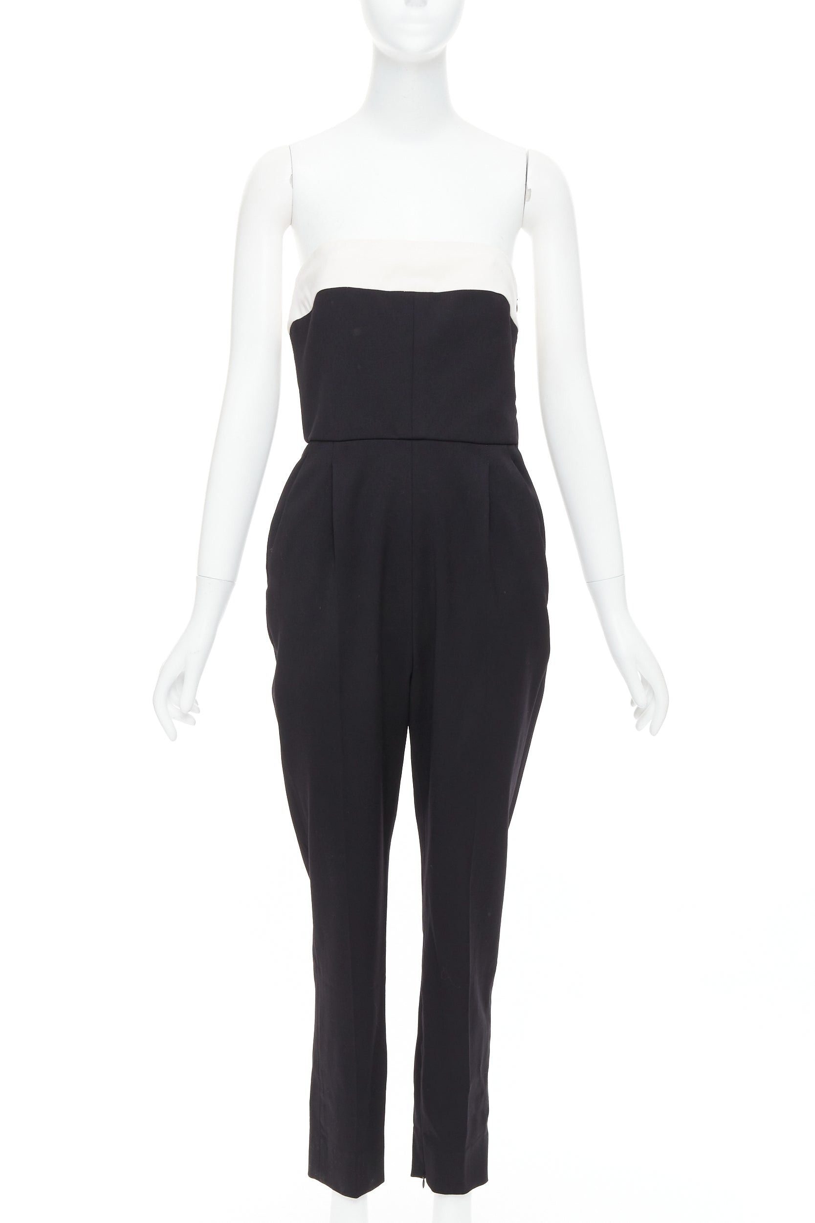Valentino VALENTINO black cream wool blend bow black strapless jumpsuit IT40 S Size 27" / US 4 / IT 40 - 2 Thumbnail