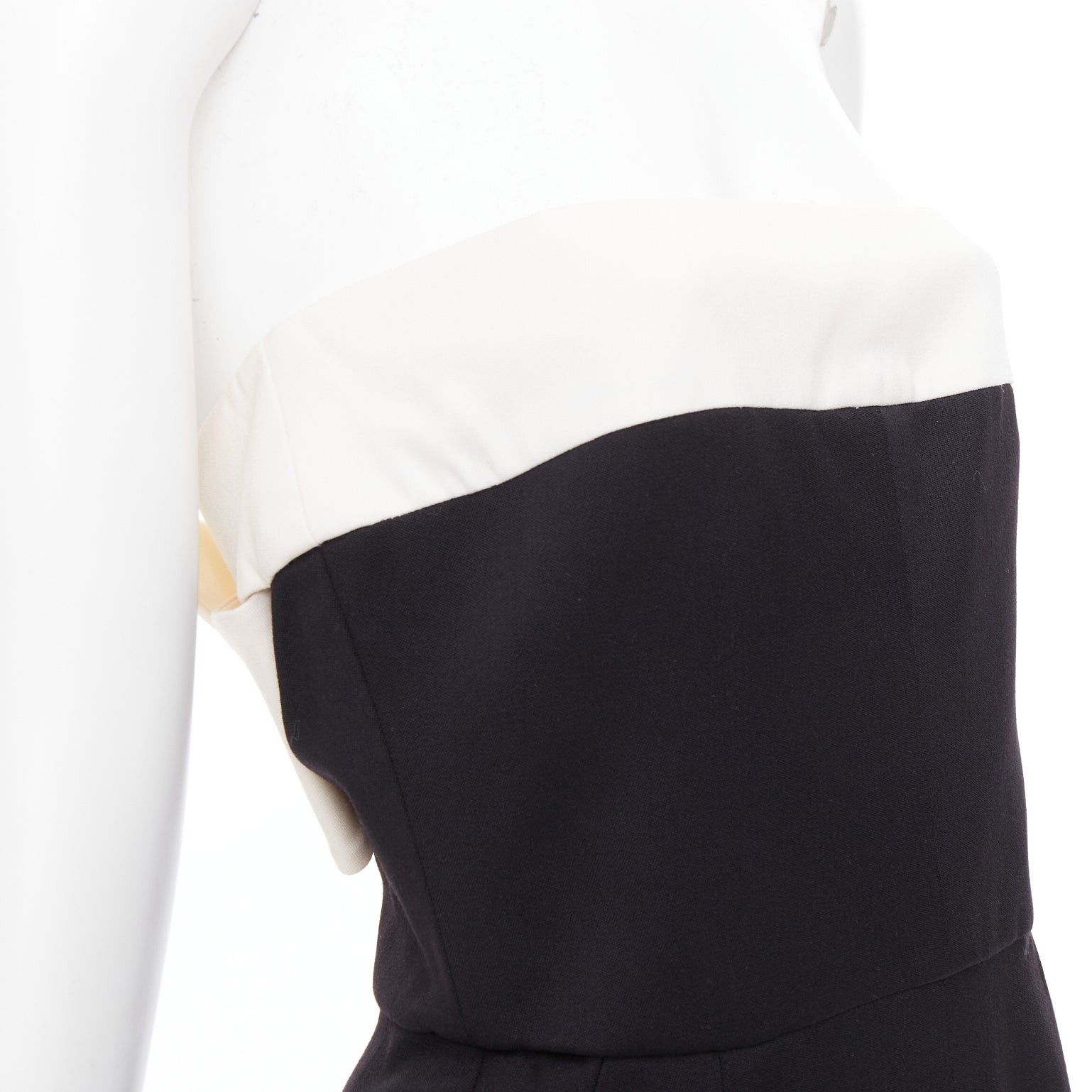Valentino VALENTINO black cream wool blend bow black strapless jumpsuit IT40 S Size 27" / US 4 / IT 40 - 6 Thumbnail