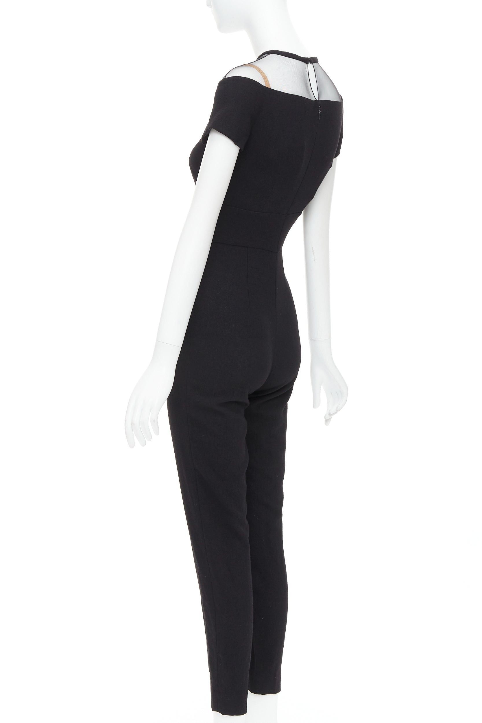 La Perla LA PERLA black crepe wool blend sheer plunge jumpsuit IT36D S Size 27" / US 4 / IT 40 - 6 Thumbnail