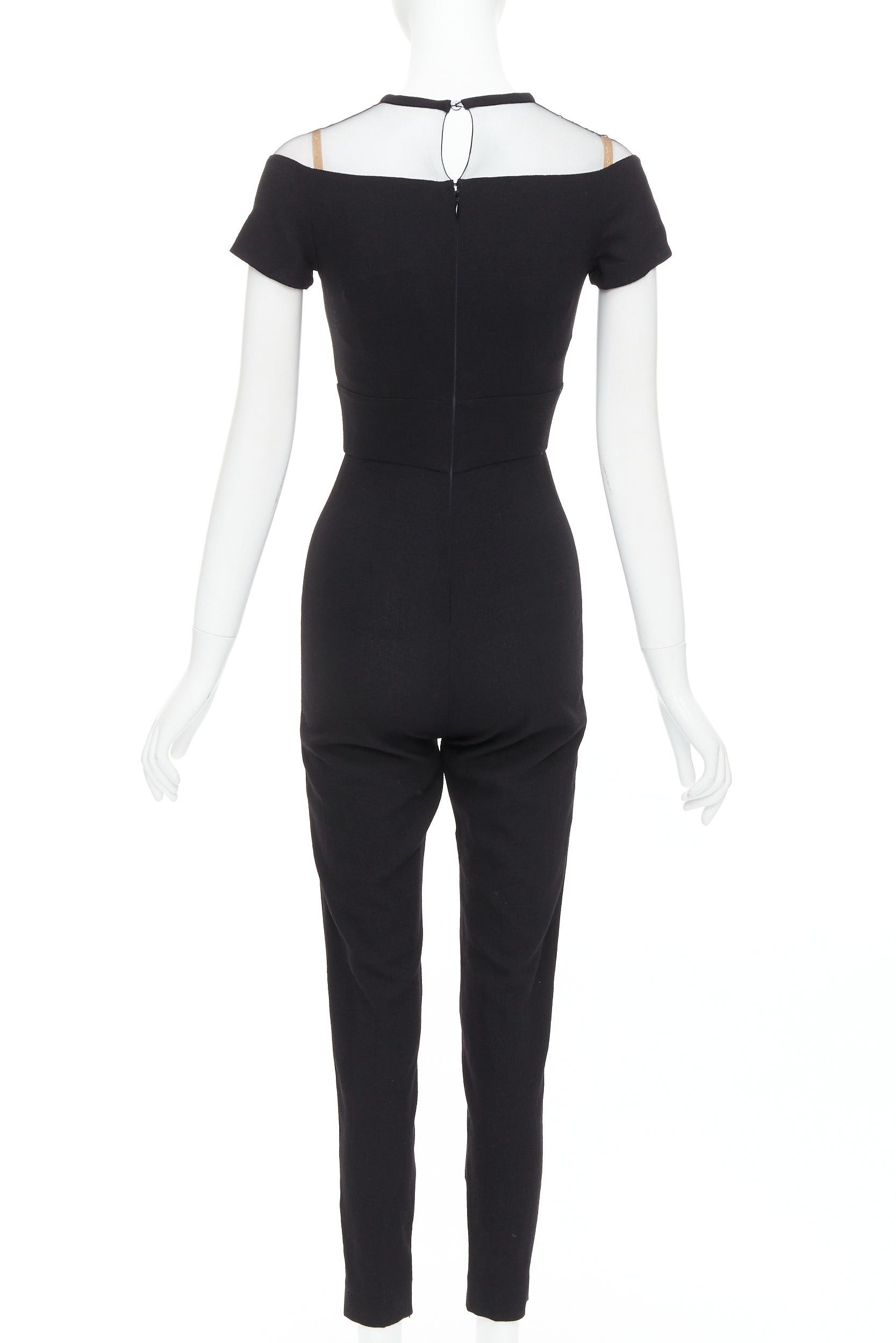La Perla LA PERLA black crepe wool blend sheer plunge jumpsuit IT36D S Size 27" / US 4 / IT 40 - 5 Thumbnail