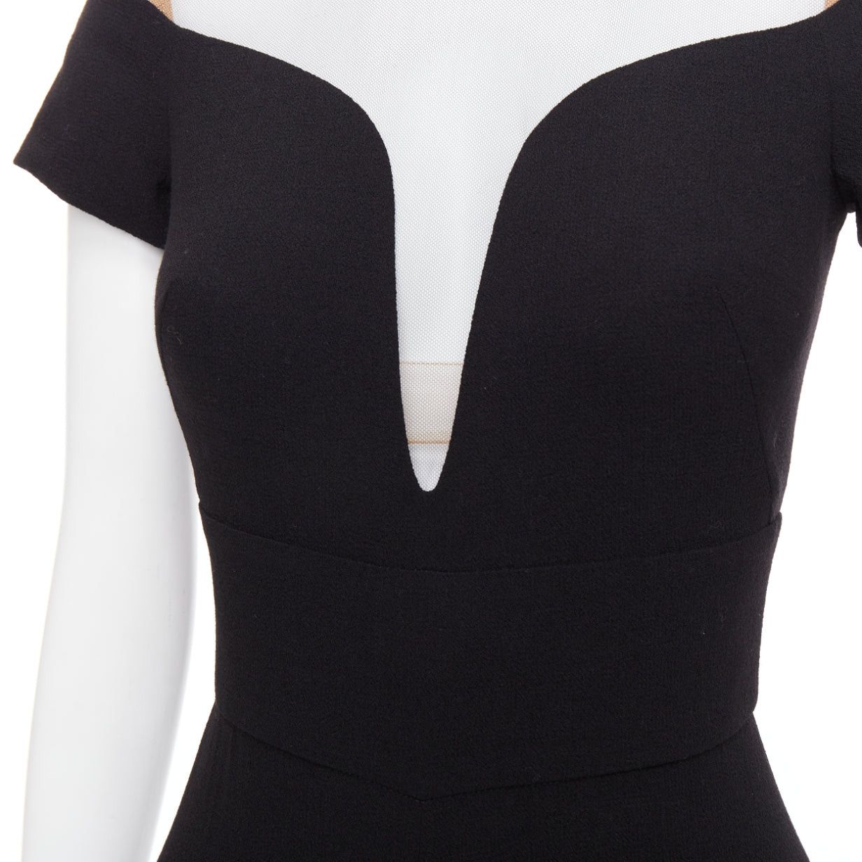 La Perla LA PERLA black crepe wool blend sheer plunge jumpsuit IT36D S Size 27" / US 4 / IT 40 - 7 Thumbnail
