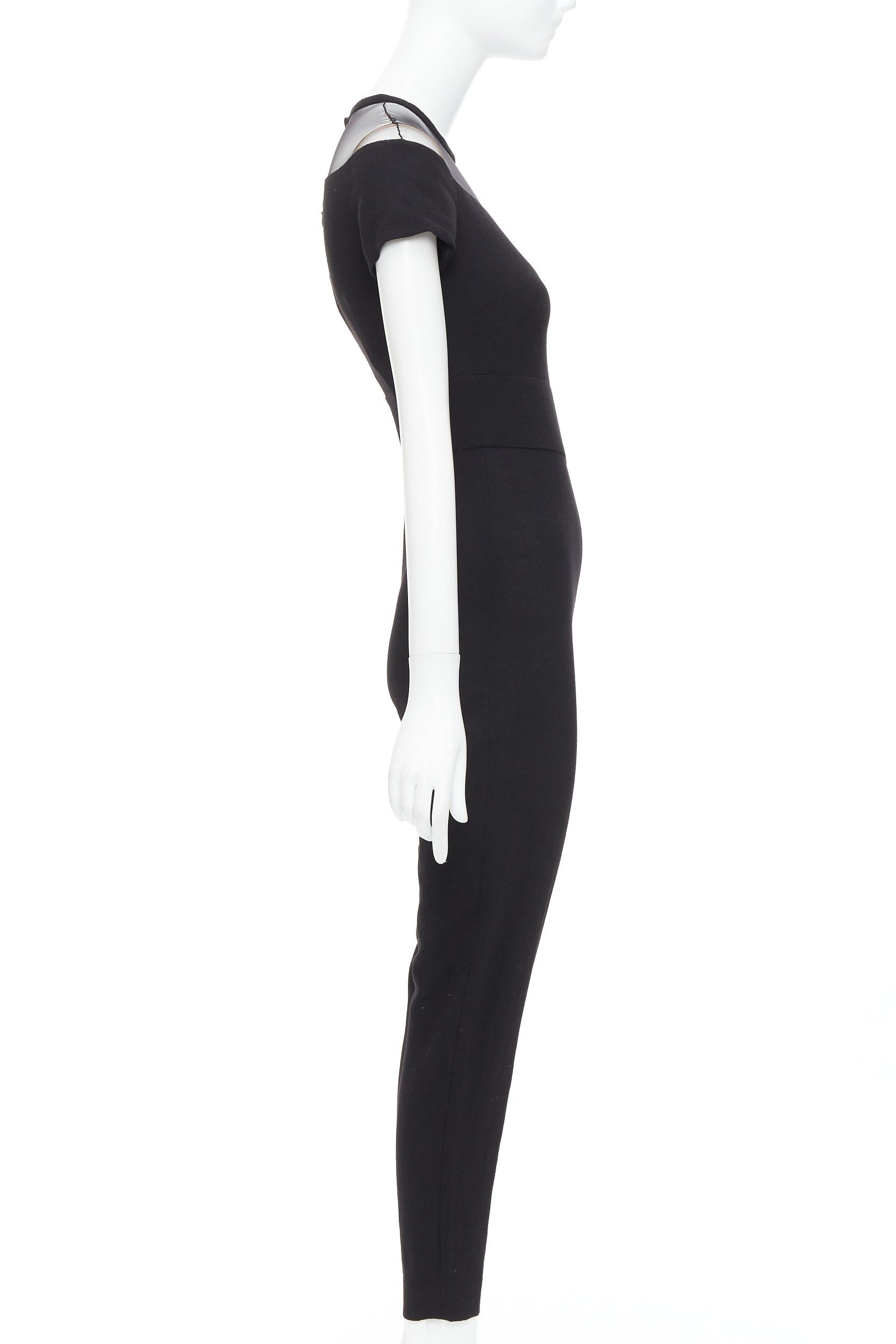 La Perla LA PERLA black crepe wool blend sheer plunge jumpsuit IT36D S Size 27" / US 4 / IT 40 - 4 Thumbnail