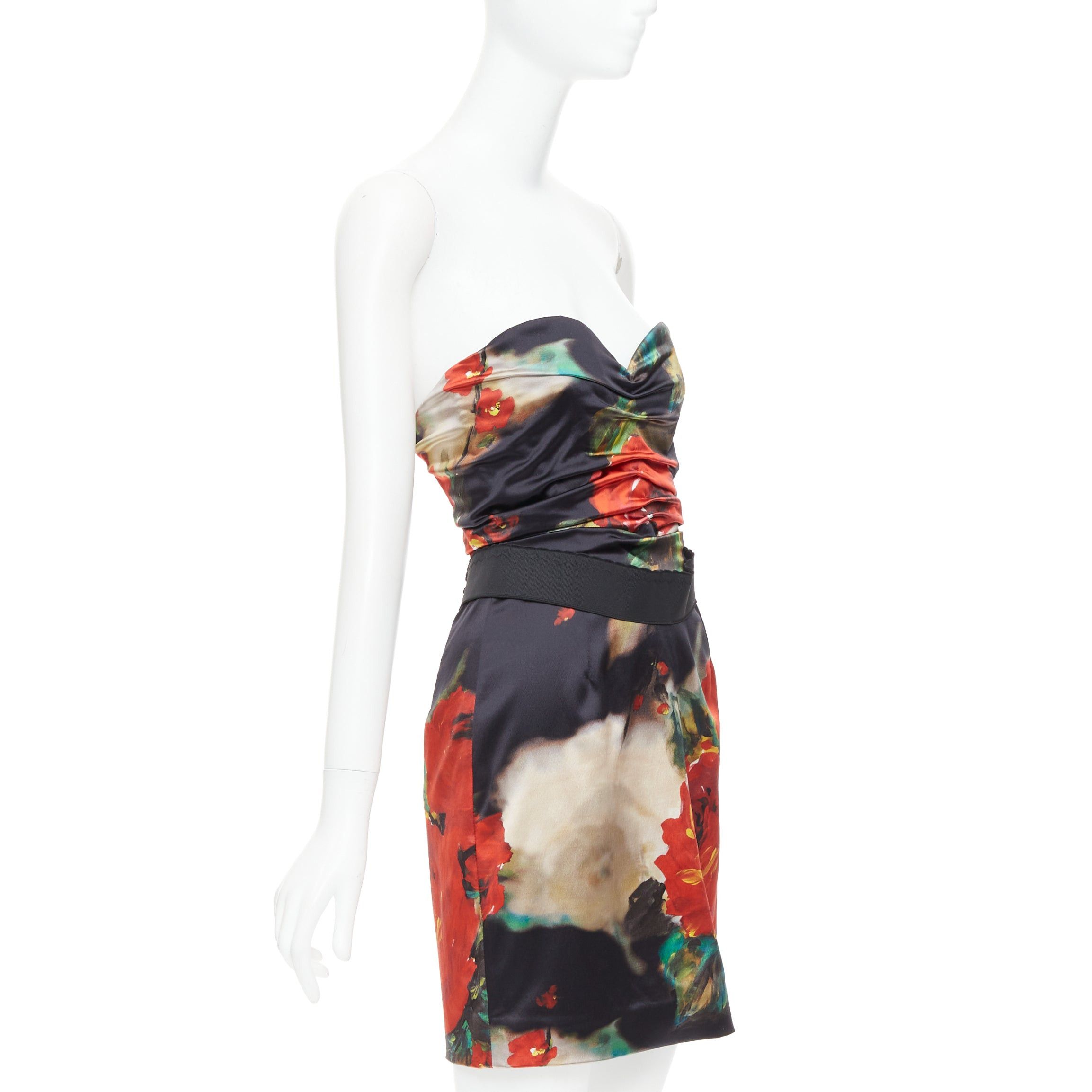 Dolce & Gabbana DOLCE GABBANA black red rose print corseted boned cocktail dress IT42 M Size M / US 6-8 / IT 42-44 - 3 Thumbnail