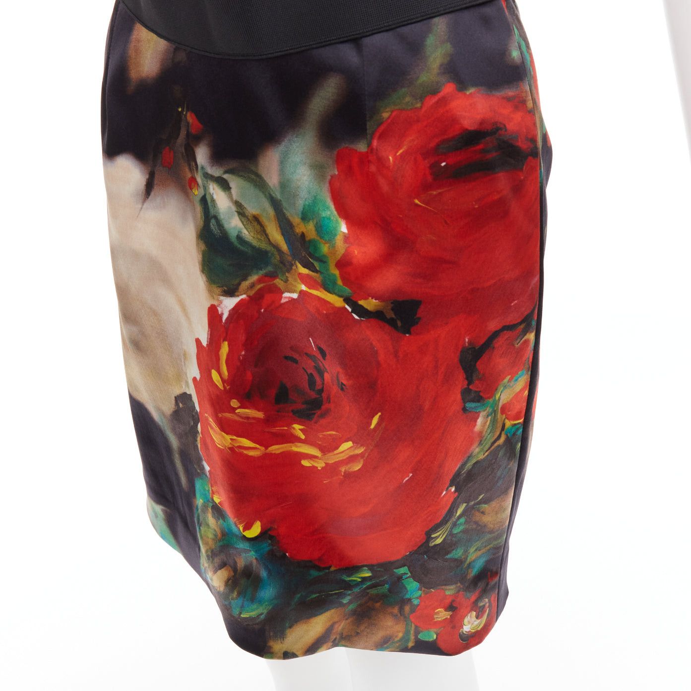 DOLCE GABBANA black red rose print corseted boned cocktail dress IT42 M