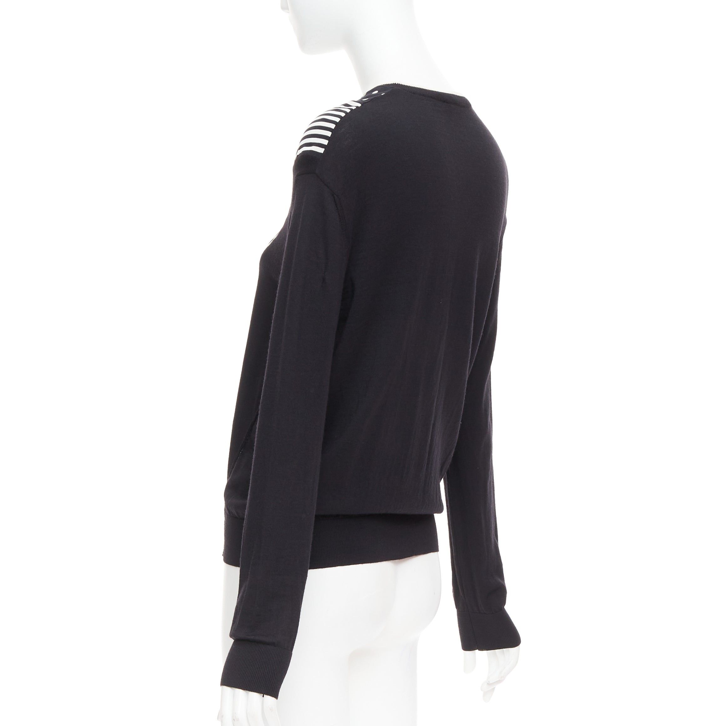Stella McCartney STELLA MCCARTNEY 2016 black white virgin wool silk trim long sleeve sweater Size S / US 4 / IT 40 - 6 Thumbnail