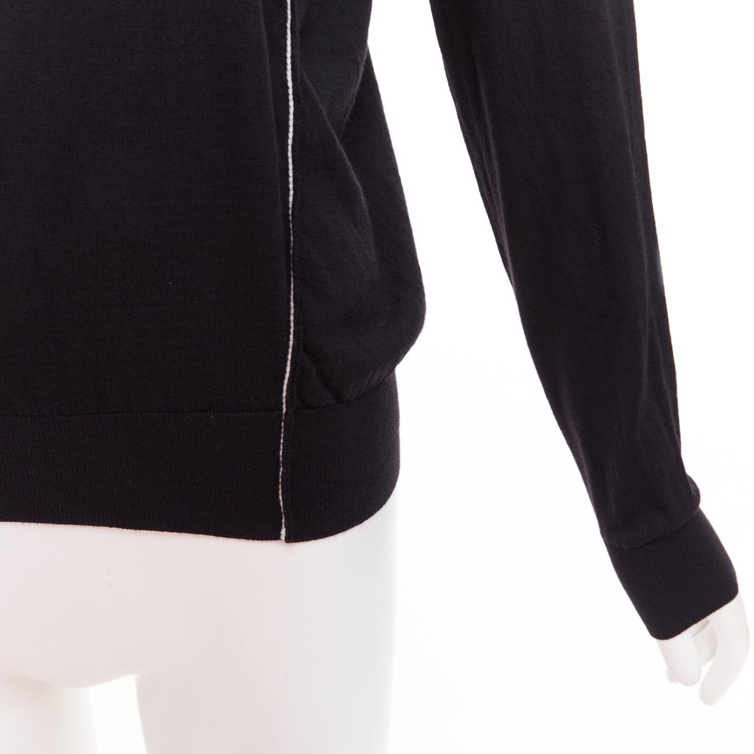 Stella McCartney STELLA MCCARTNEY 2016 black white virgin wool silk trim long sleeve sweater Size S / US 4 / IT 40 - 7 Thumbnail
