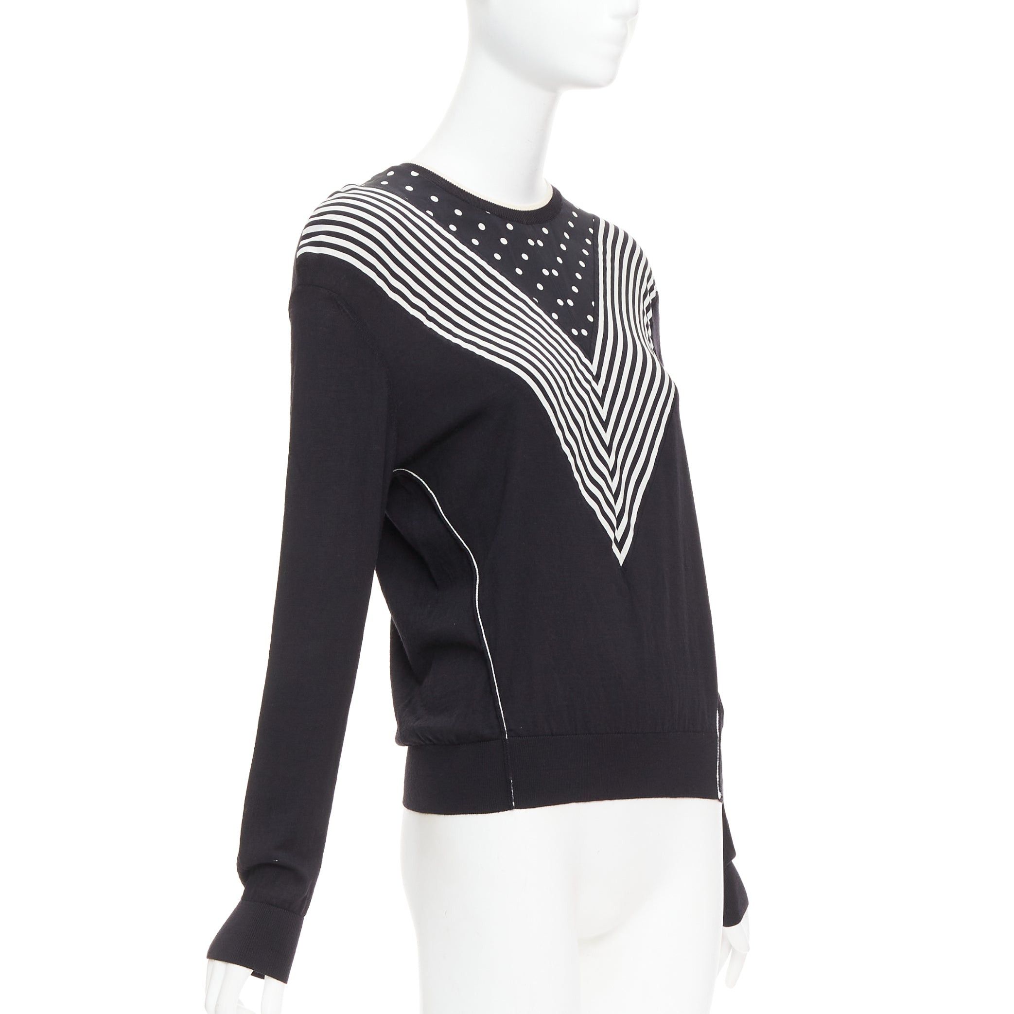 Stella McCartney STELLA MCCARTNEY 2016 black white virgin wool silk trim long sleeve sweater Size S / US 4 / IT 40 - 3 Thumbnail