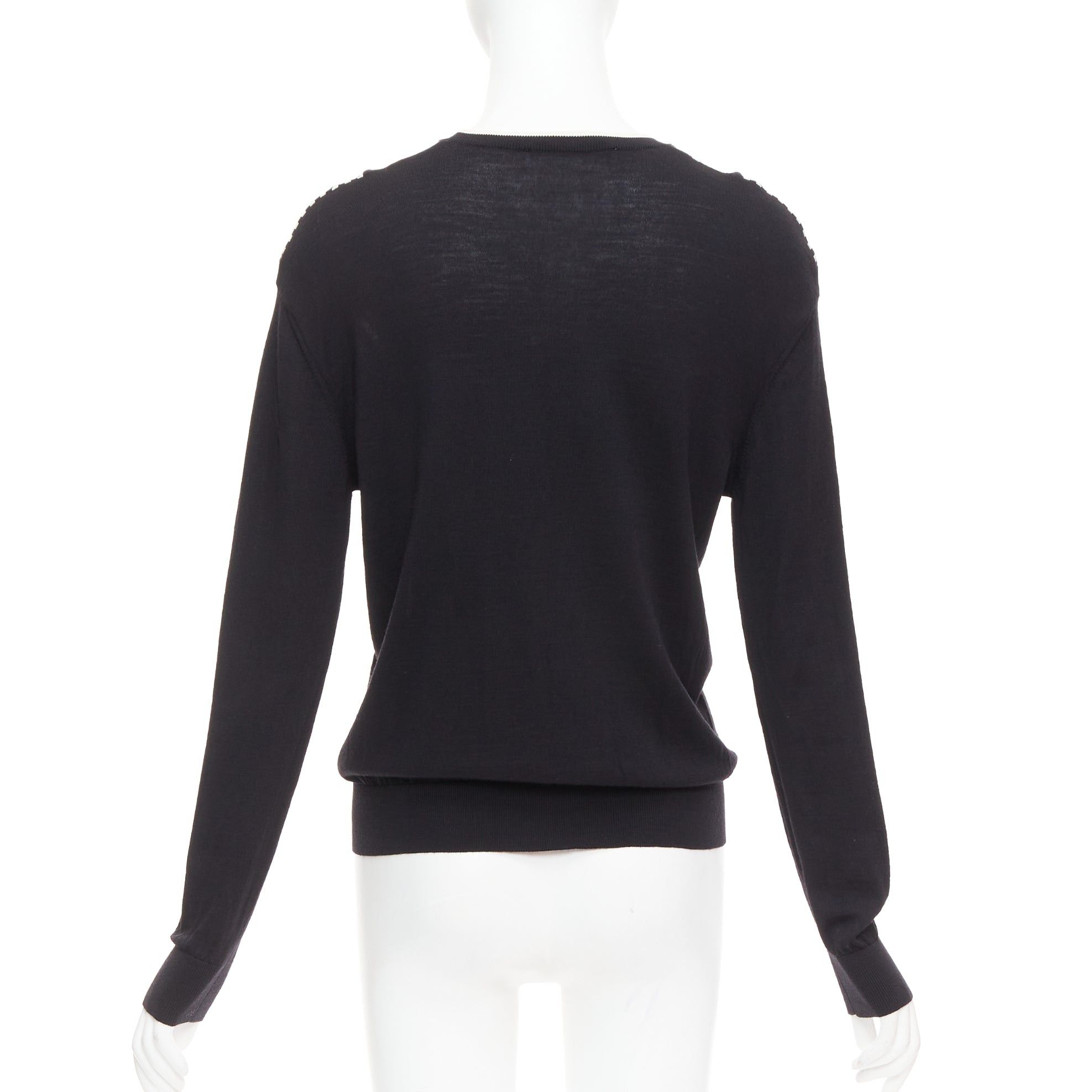 Stella McCartney STELLA MCCARTNEY 2016 black white virgin wool silk trim long sleeve sweater Size S / US 4 / IT 40 - 5 Thumbnail
