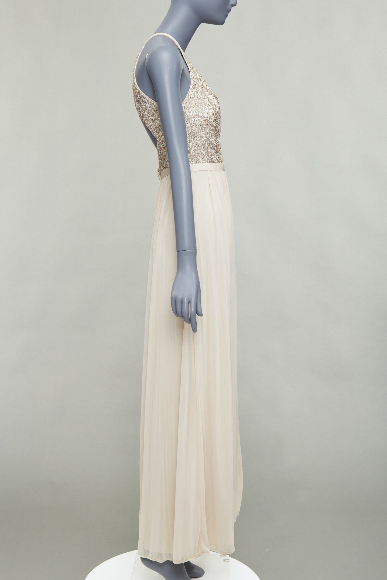 Other DAVID'S BRIDAL champagne sequin bodice halter ruched goddess dress US0 XS Size XS / US 0-2 / IT 36-38 - 4 Thumbnail