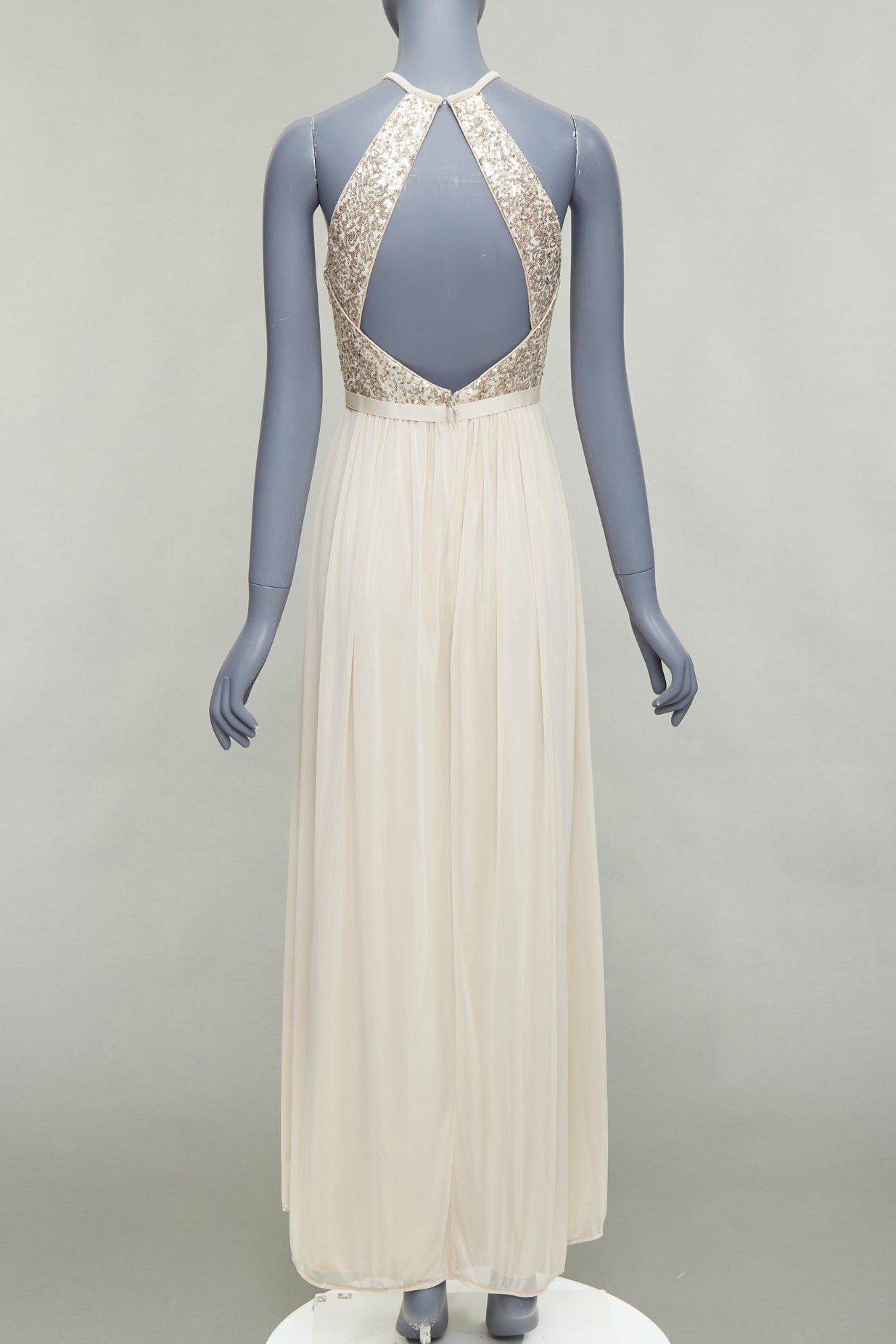 Other DAVID'S BRIDAL champagne sequin bodice halter ruched goddess dress US0 XS Size XS / US 0-2 / IT 36-38 - 5 Thumbnail