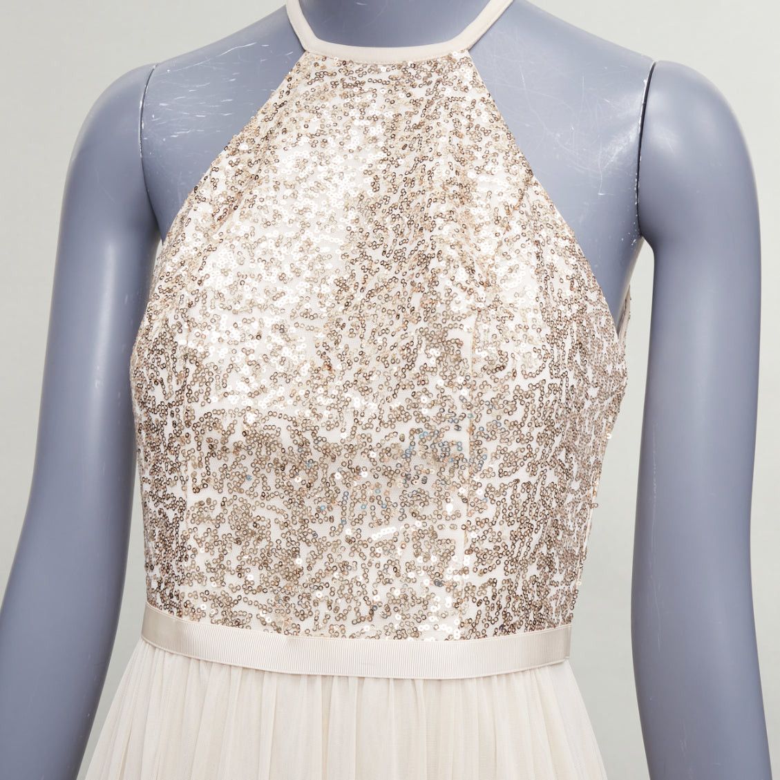 Other DAVID'S BRIDAL champagne sequin bodice halter ruched goddess dress US0 XS Size XS / US 0-2 / IT 36-38 - 2 Thumbnail