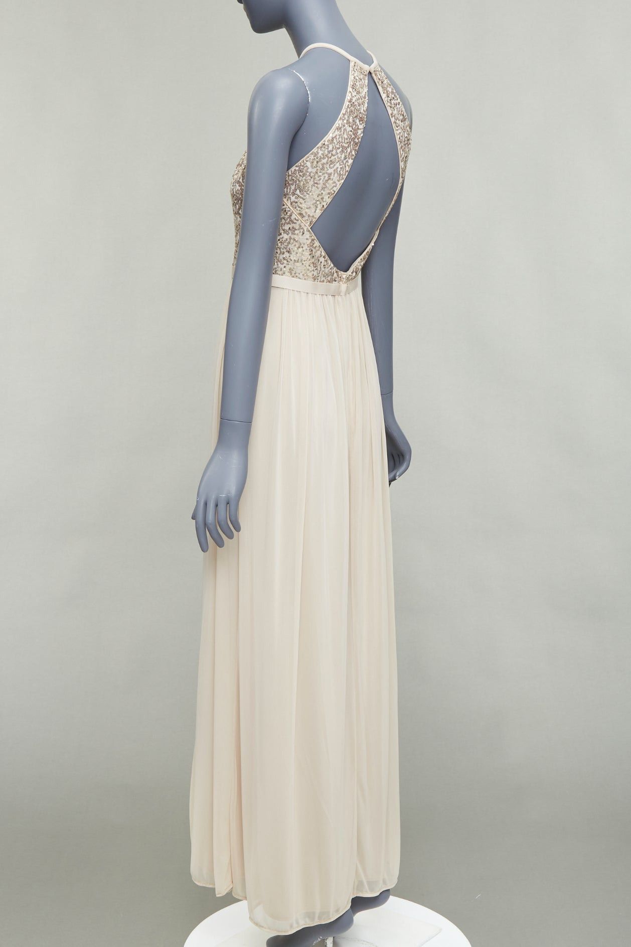 Other DAVID'S BRIDAL champagne sequin bodice halter ruched goddess dress US0 XS Size XS / US 0-2 / IT 36-38 - 6 Thumbnail
