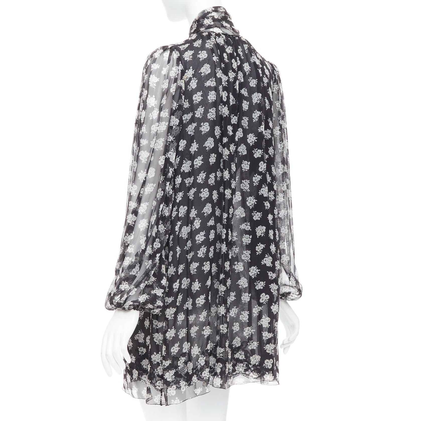 Dolce & Gabbana DOLCE GABBANA 100% silk black white floral sheer tie dress IT40 S Size S / US 4 / IT 40 - 7 Thumbnail