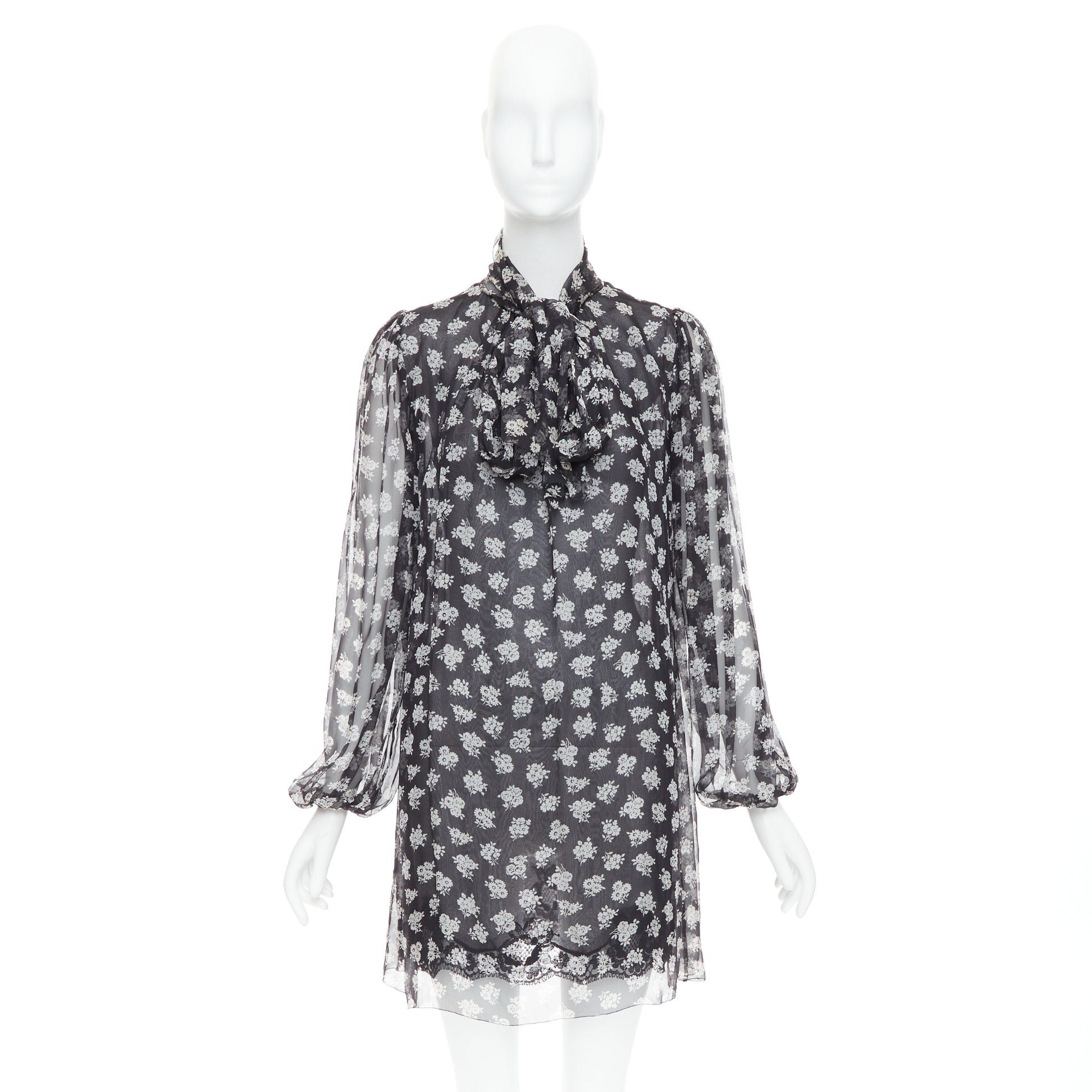 Dolce & Gabbana DOLCE GABBANA 100% silk black white floral sheer tie dress IT40 S Size S / US 4 / IT 40 - 9 Thumbnail