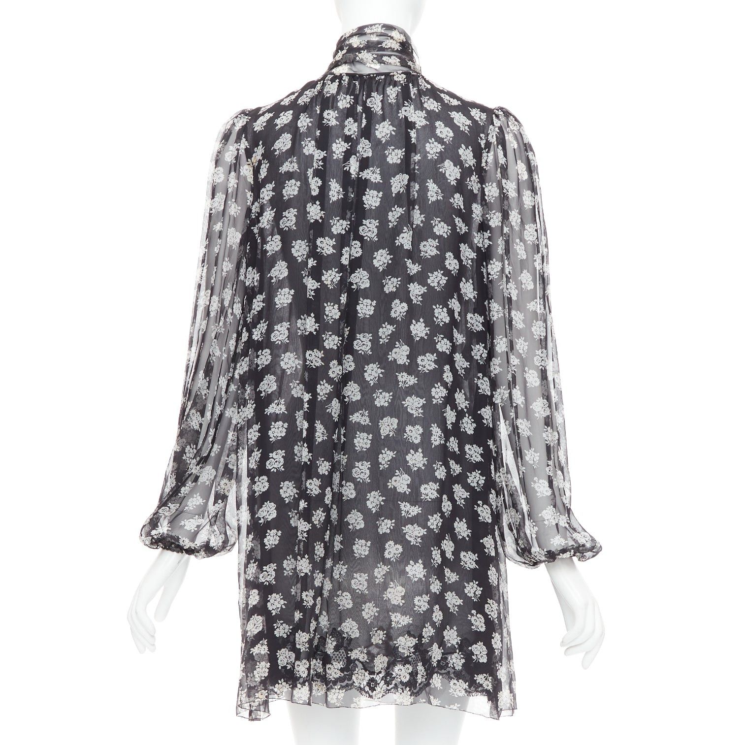 Dolce & Gabbana DOLCE GABBANA 100% silk black white floral sheer tie dress IT40 S Size S / US 4 / IT 40 - 5 Thumbnail