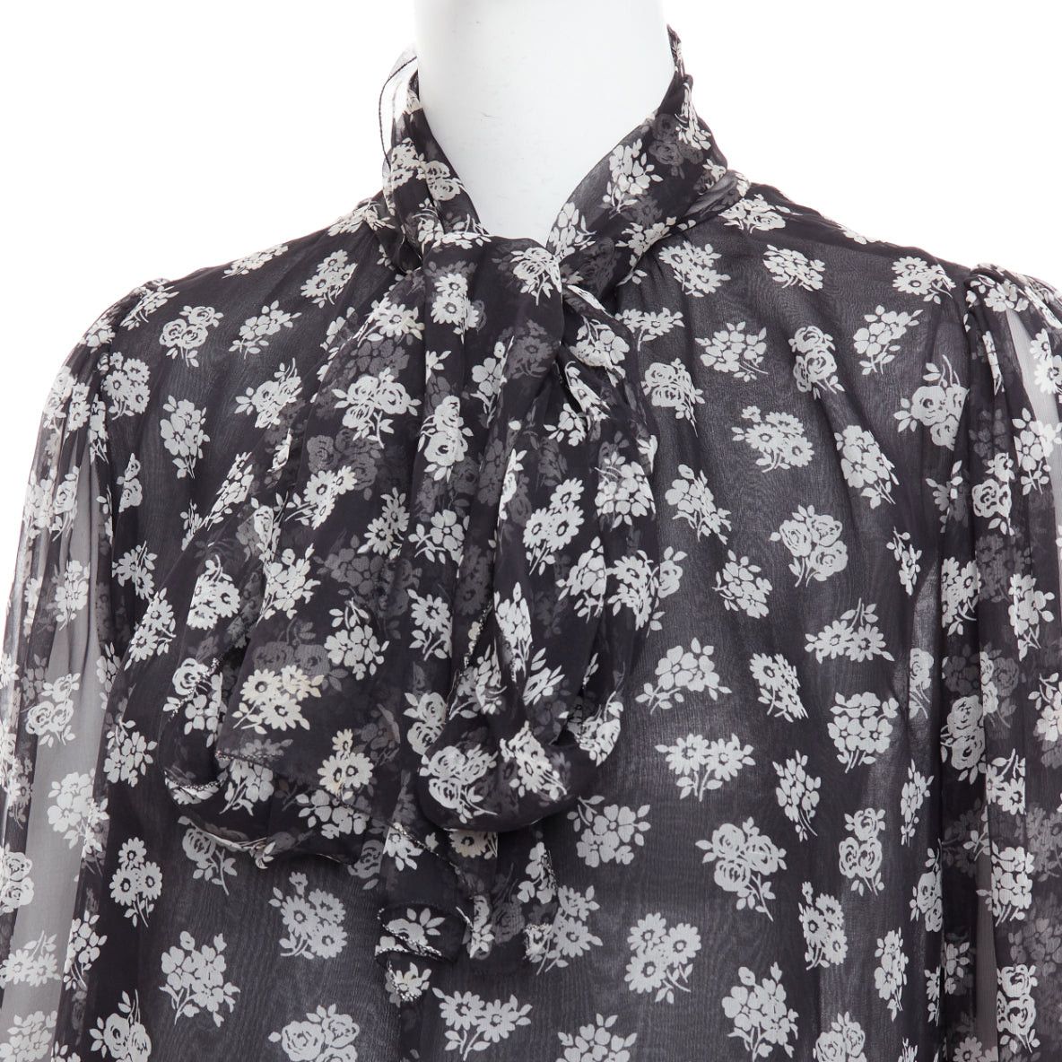 Dolce & Gabbana DOLCE GABBANA 100% silk black white floral sheer tie dress IT40 S Size S / US 4 / IT 40 - 2 Thumbnail