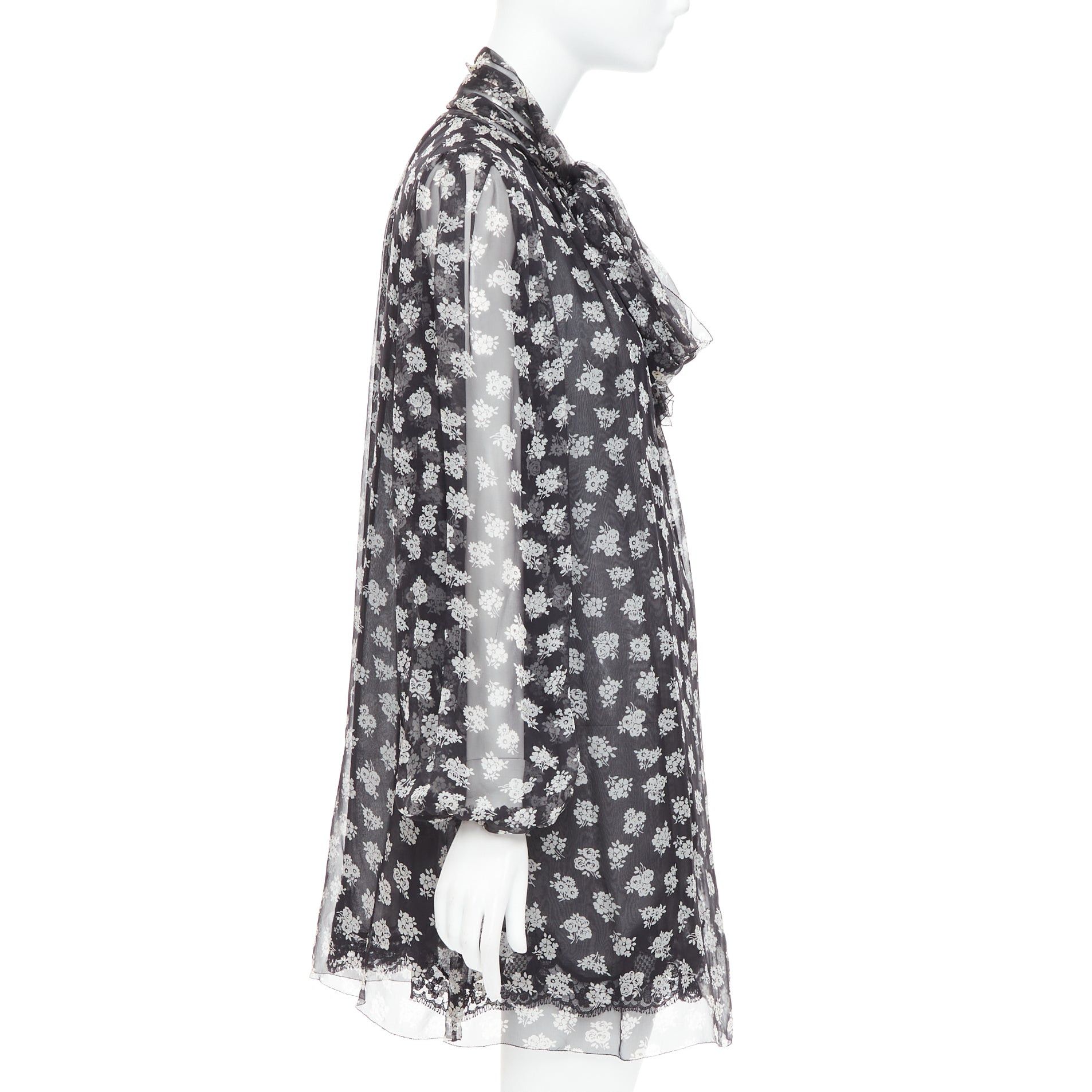 Dolce & Gabbana DOLCE GABBANA 100% silk black white floral sheer tie dress IT40 S Size S / US 4 / IT 40 - 4 Thumbnail