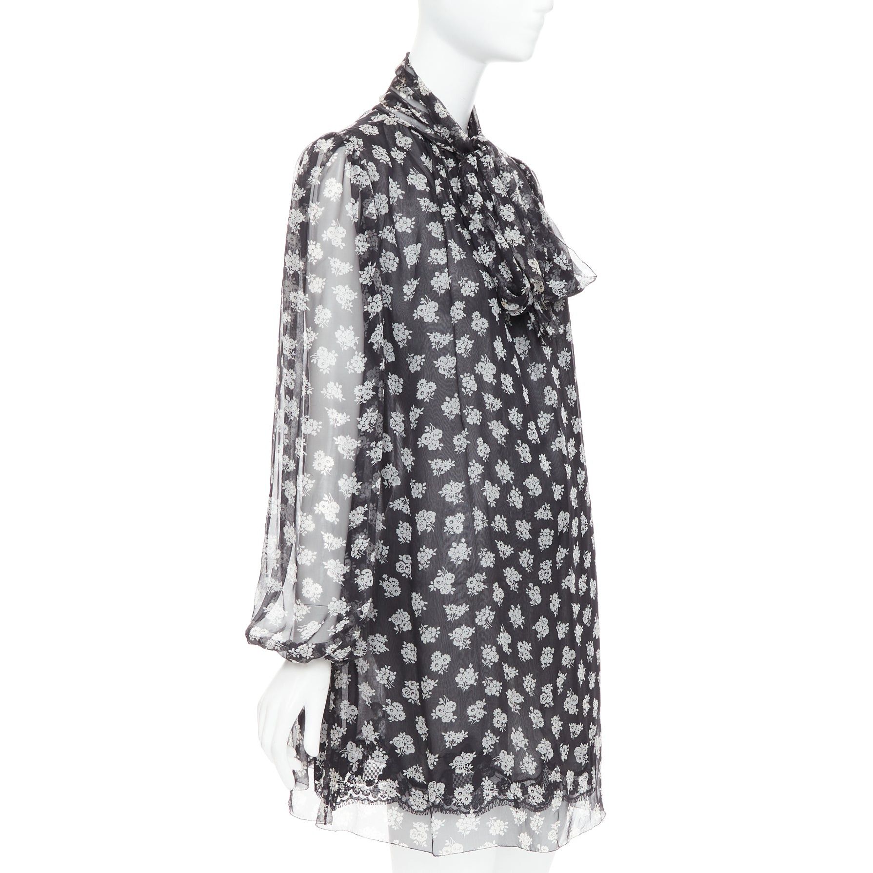 Dolce & Gabbana DOLCE GABBANA 100% silk black white floral sheer tie dress IT40 S Size S / US 4 / IT 40 - 3 Thumbnail