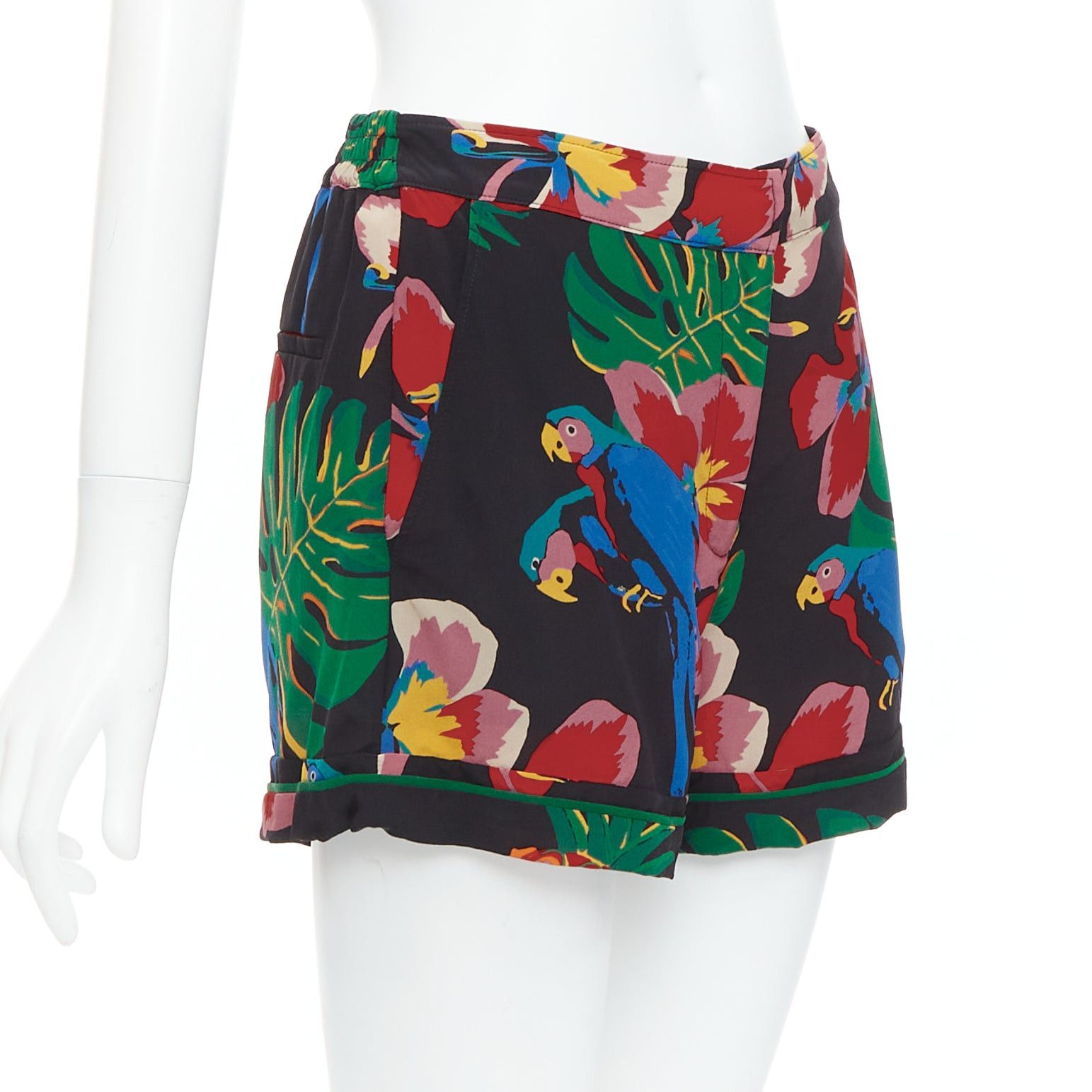 Valentino VALENTINO Hawaiian Couure 100% silk crepe parrot floral print high shorts S Size 27" / US 4 / IT 40 - 3 Thumbnail