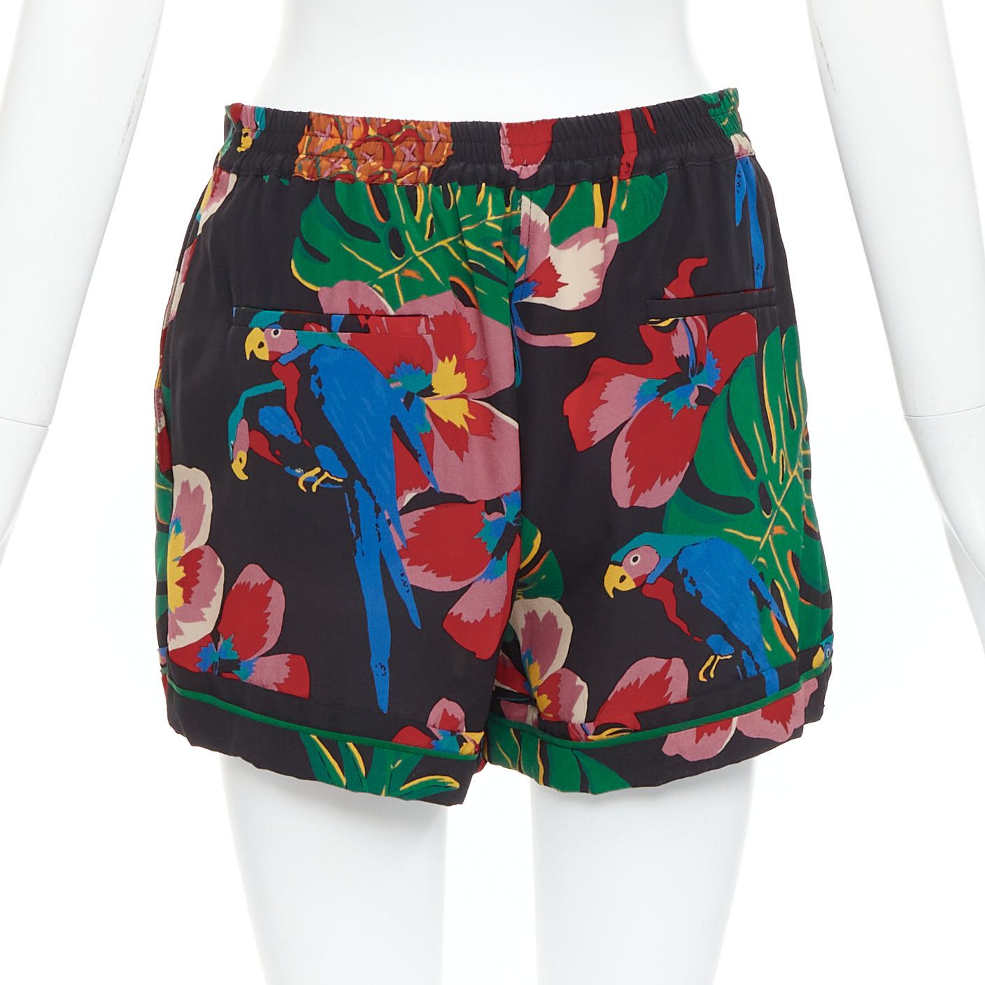 Valentino VALENTINO Hawaiian Couure 100% silk crepe parrot floral print high shorts S Size 27" / US 4 / IT 40 - 5 Thumbnail