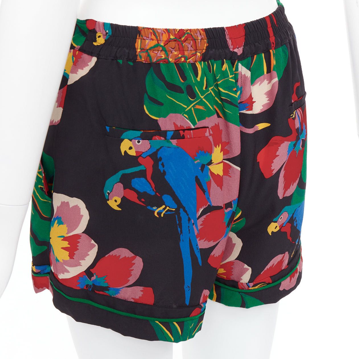 Valentino VALENTINO Hawaiian Couure 100% silk crepe parrot floral print high shorts S Size 27" / US 4 / IT 40 - 7 Thumbnail